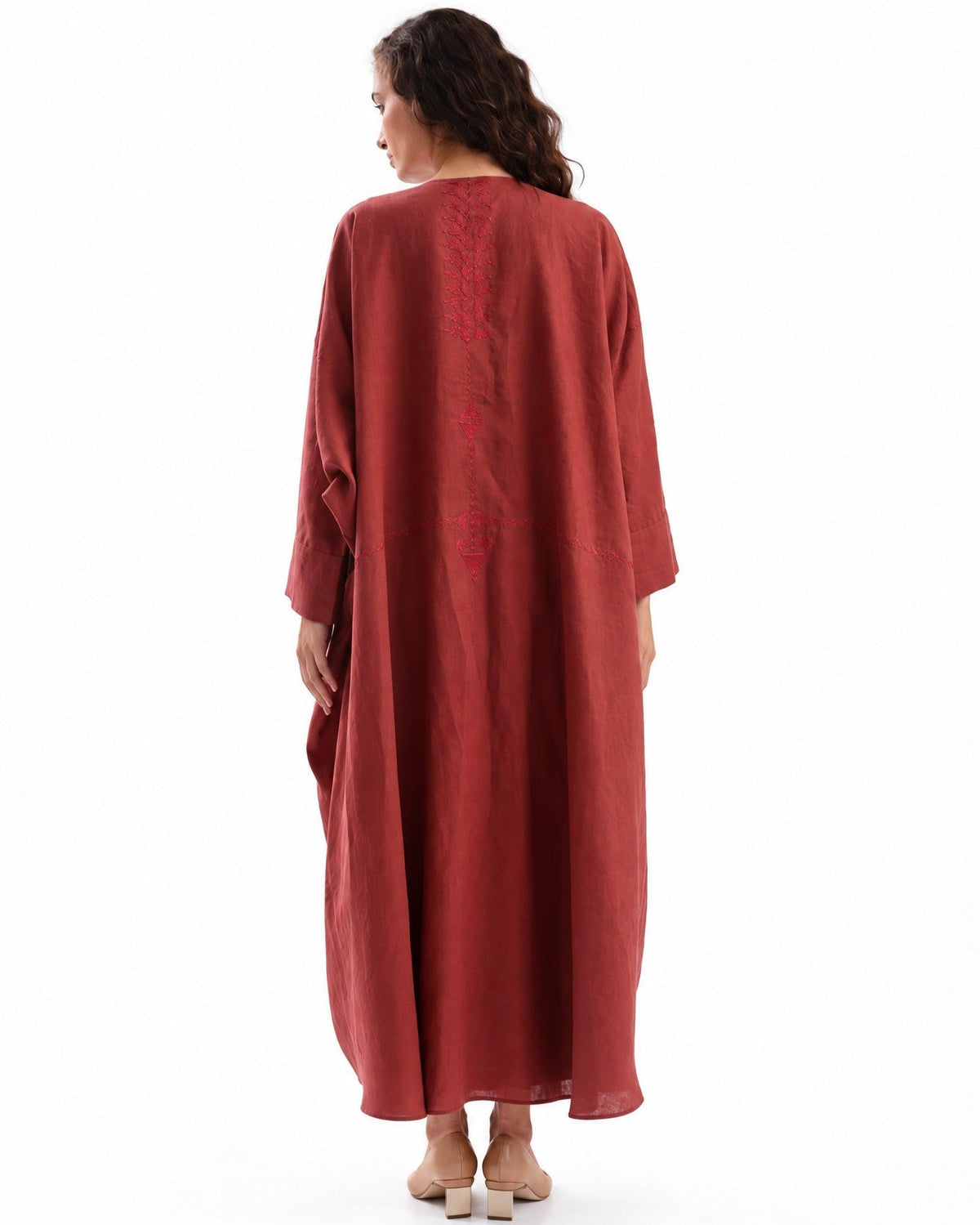F26 TK87 - Indian Red Cotton Mix Abaya Set - MAISOON - MIRA Y MANO