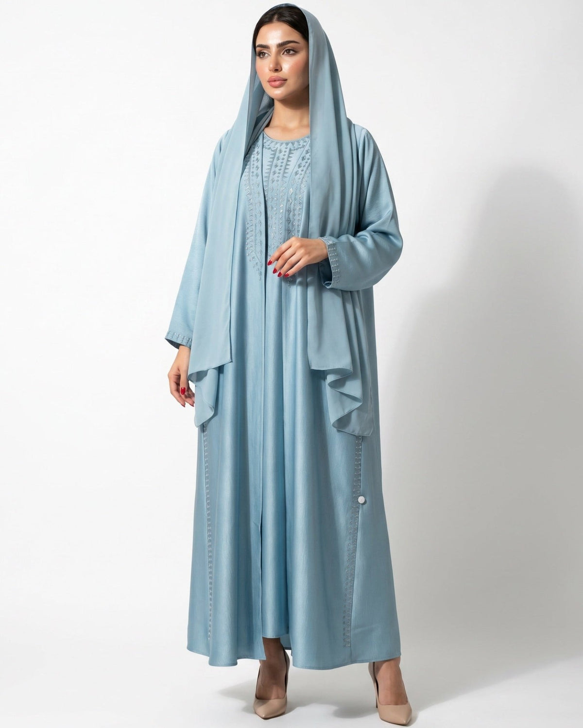 SS26 A OC7 – Pale Turquoise Crepe Abaya Set – Product image 1