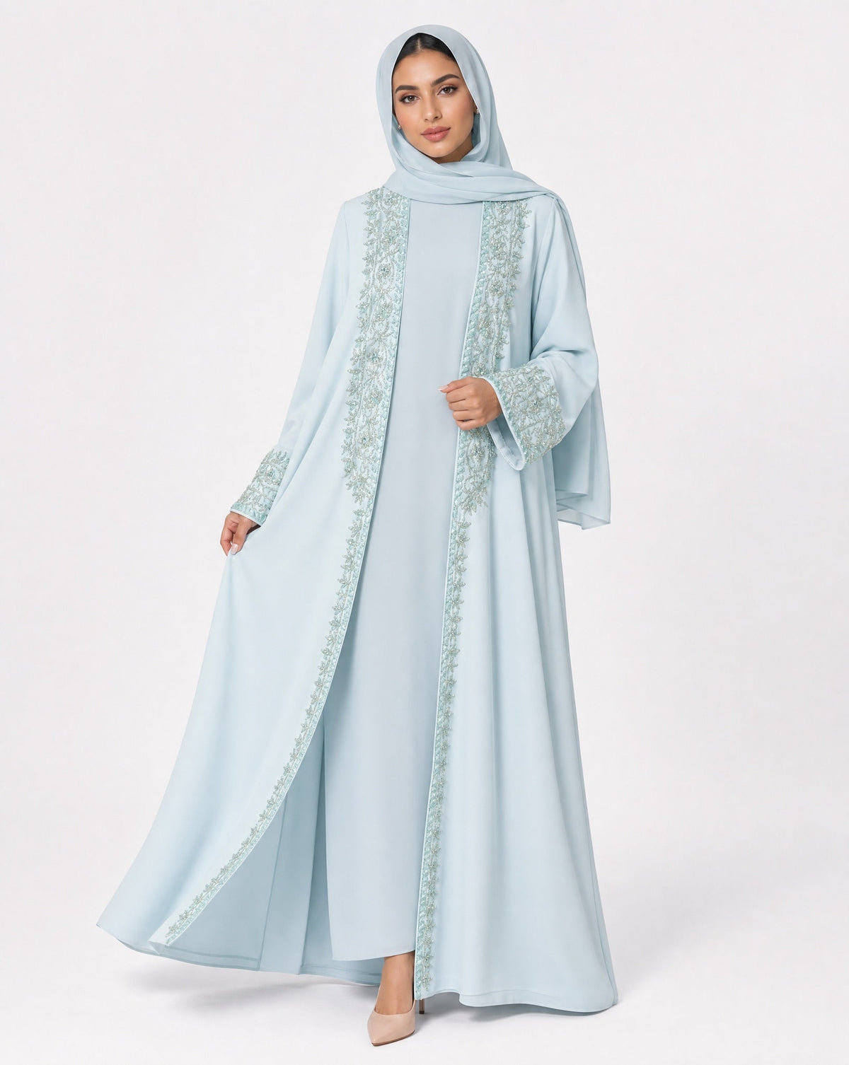 MISK 130 – Light Blue Crepe Abaya – Product image 1