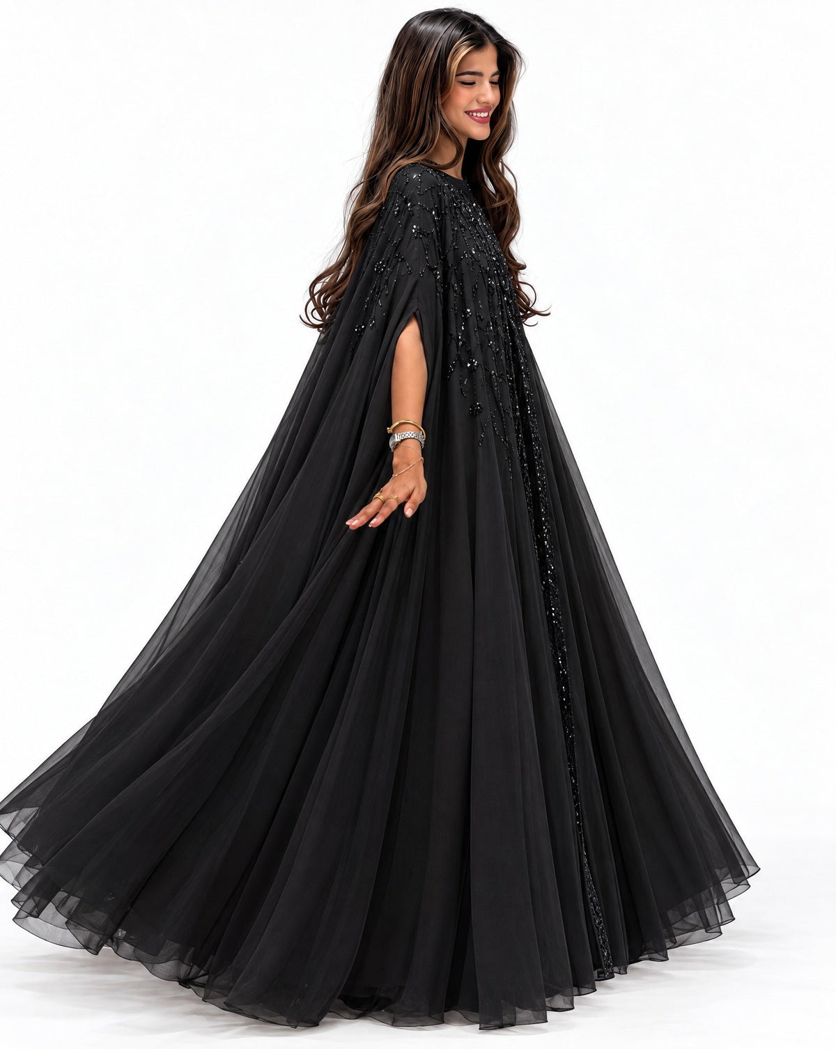MISK135 - Black Twill Abaya Set - MISK - MIRA Y MANO