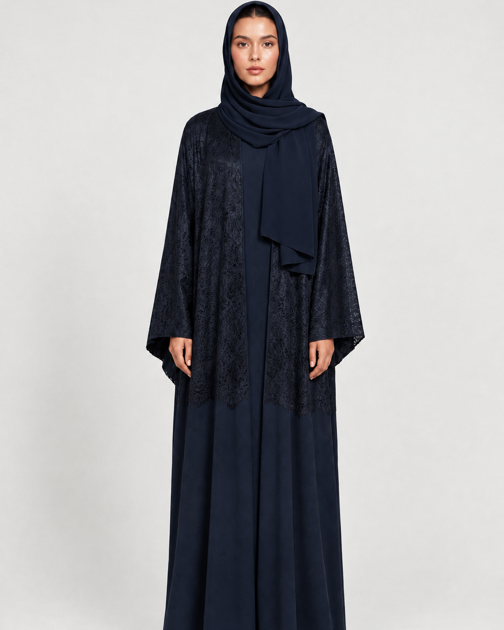 1/2 Lace NV – Navy Crepe Abaya – Product image 1