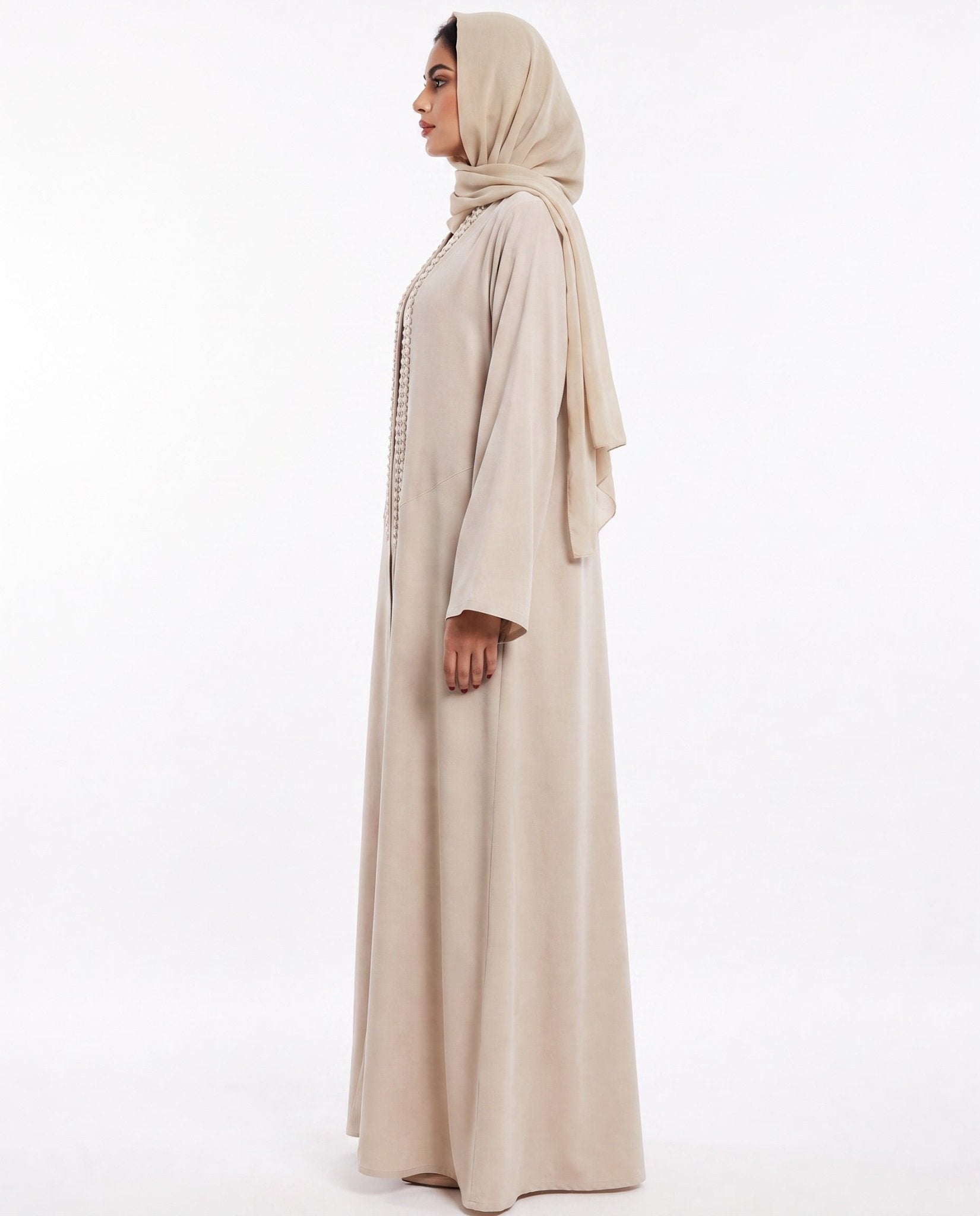 ATHEELA-BE Beige Crepe Abaya - MODISH - MIRA Y MANO