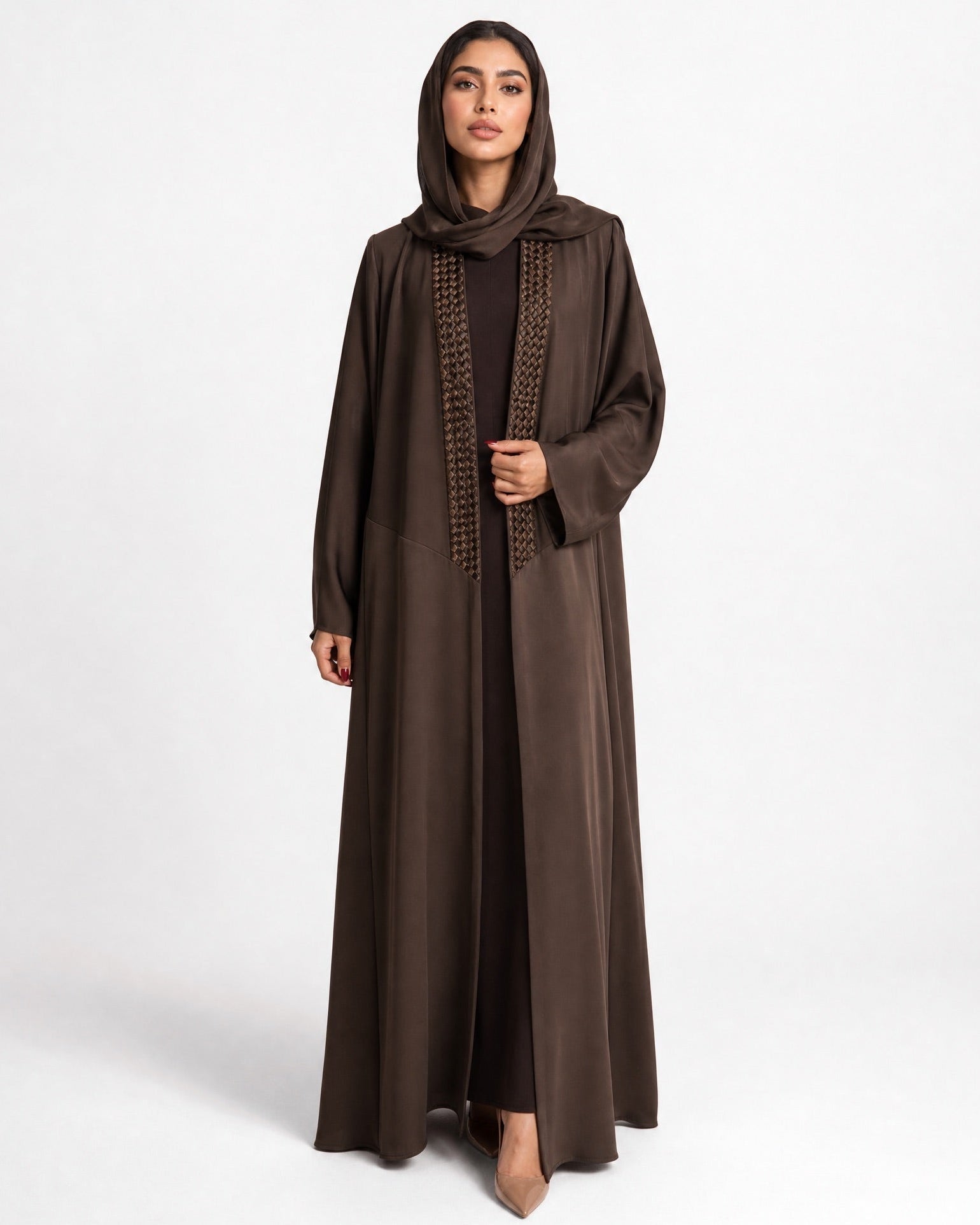 ATHEELA-DB - Dark Brown Crepe Abaya - MODISH - MIRA Y MANO