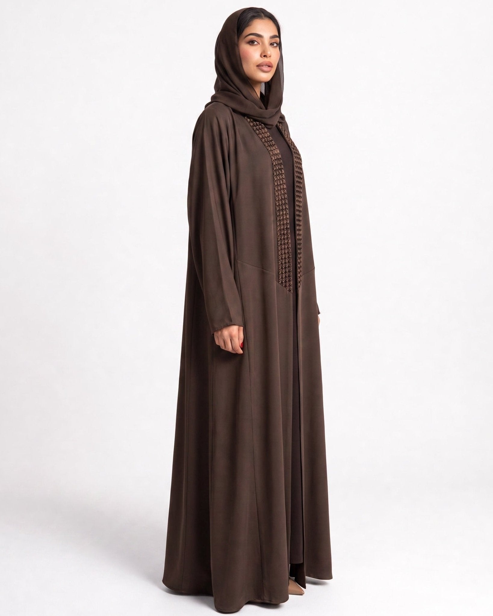 ATHEELA-DB - Dark Brown Crepe Abaya - MODISH - MIRA Y MANO
