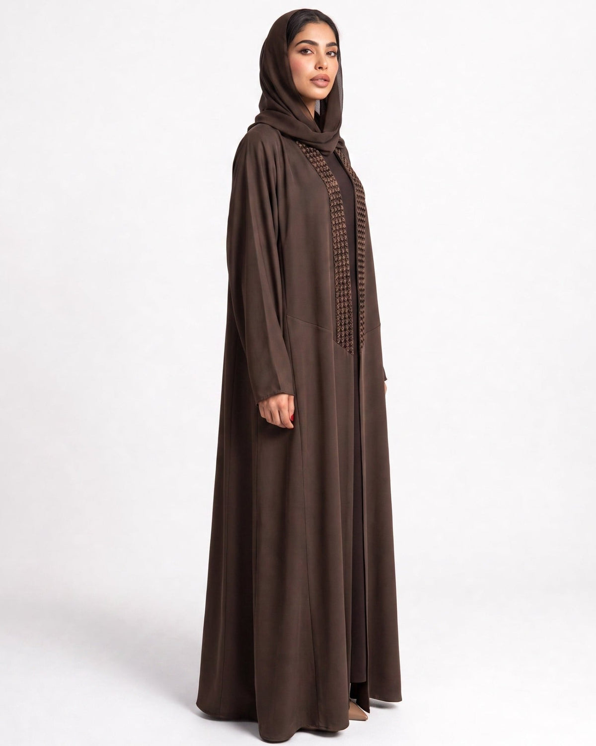ATHEELA-DB - Dark Brown Crepe Abaya - MODISH - MIRA Y MANO