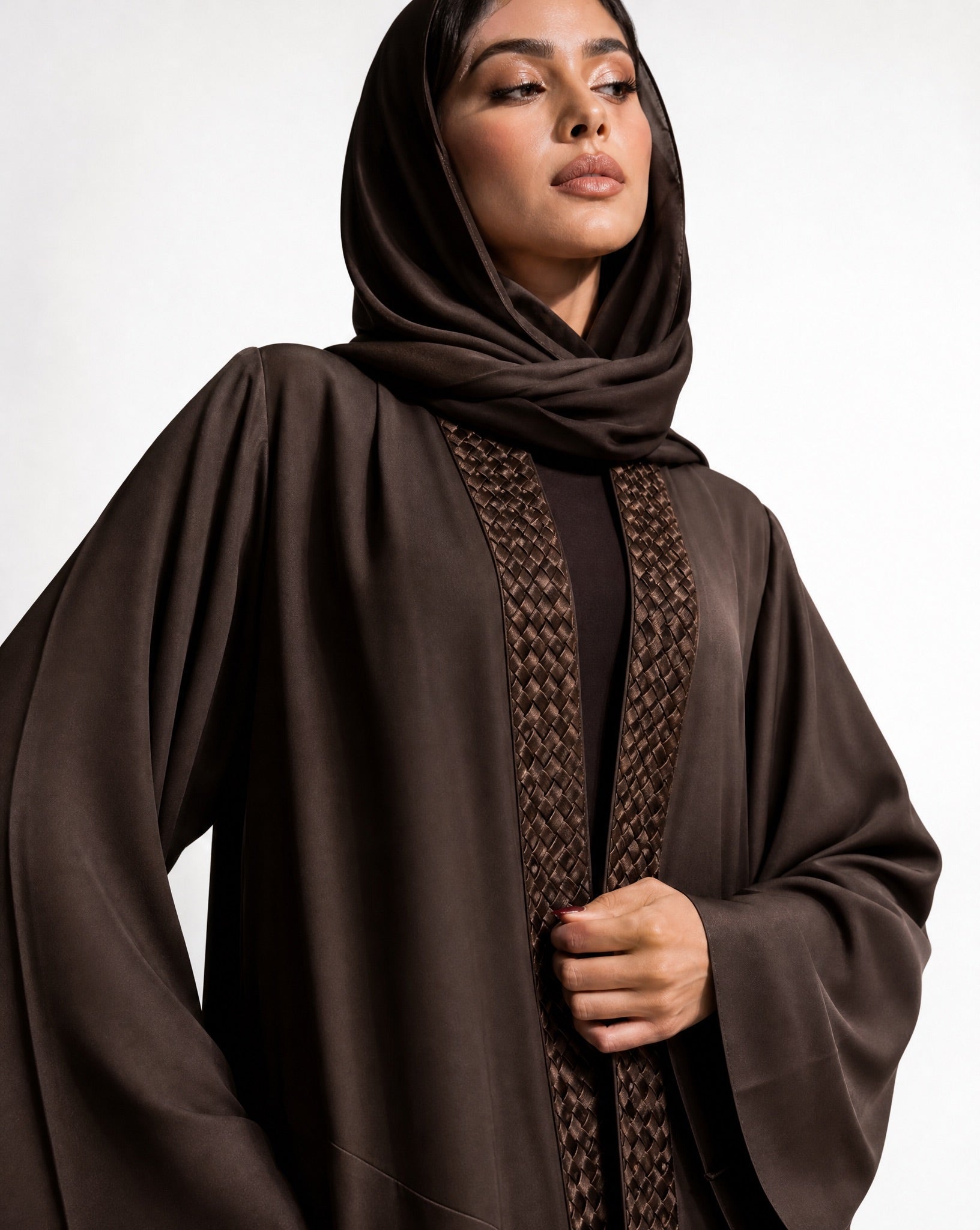 ATHEELA-DB - Dark Brown Crepe Abaya - MODISH - MIRA Y MANO