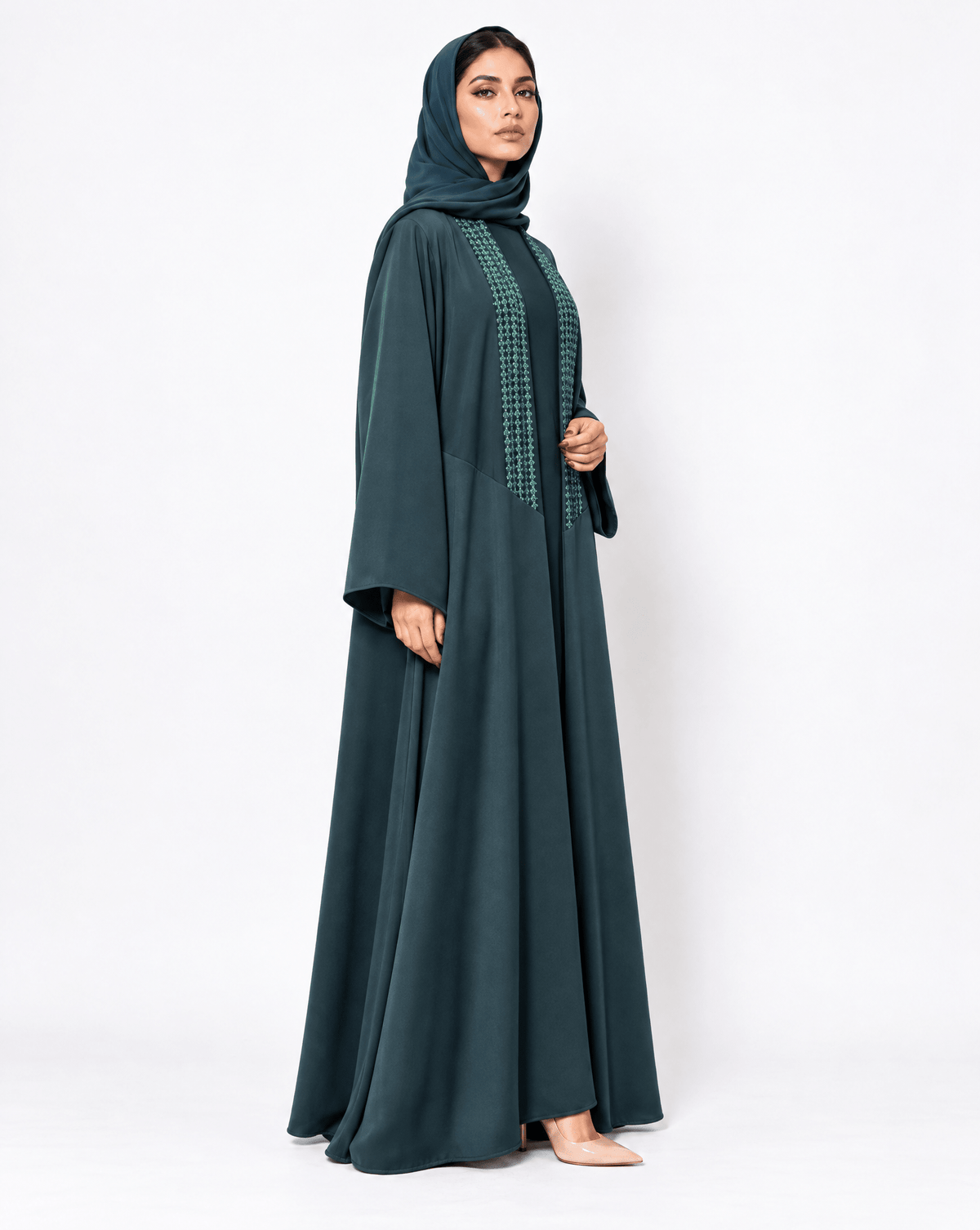 ATHEELA-TL - Teal Crepe Abaya - MODISH - MIRA Y MANO