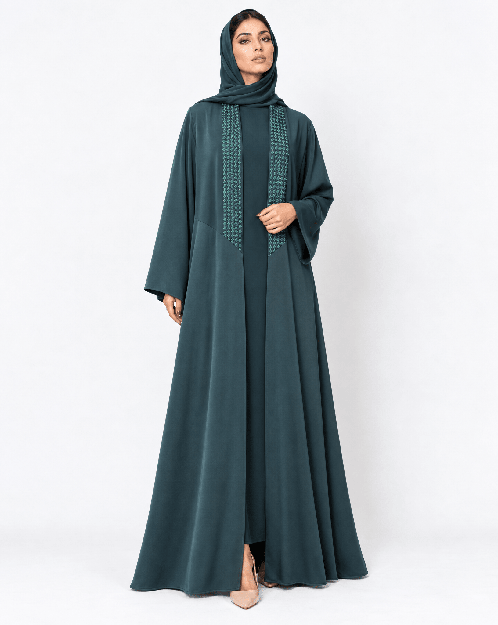 ATHEELA-TL - Teal Crepe Abaya - MODISH - MIRA Y MANO