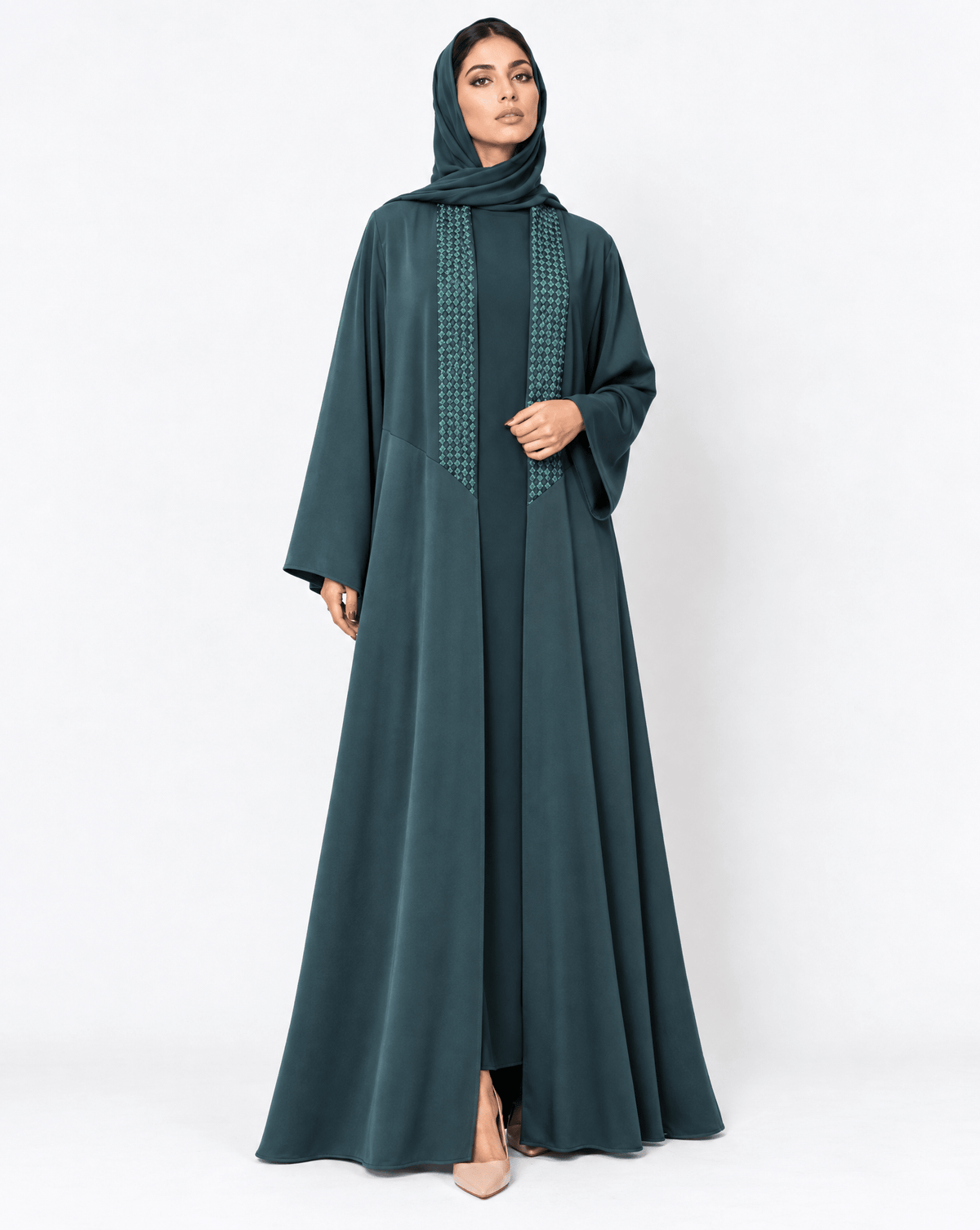 ATHEELA-TL - Teal Crepe Abaya - MODISH - MIRA Y MANO