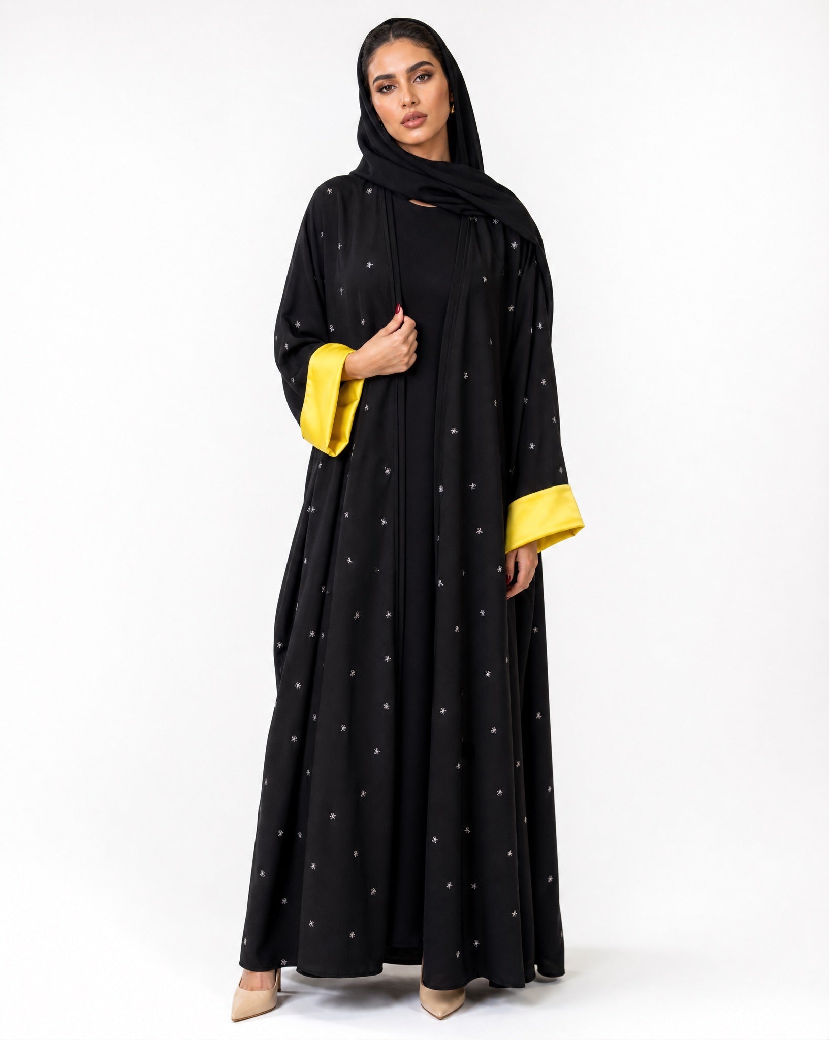 M15-YL - Black Crepe Abaya - MODISH - MIRA Y MANO