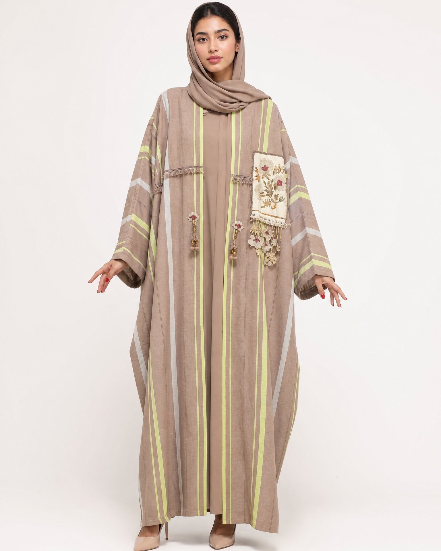 ATQPTKFT – Brown Linen Abaya – Product image 1