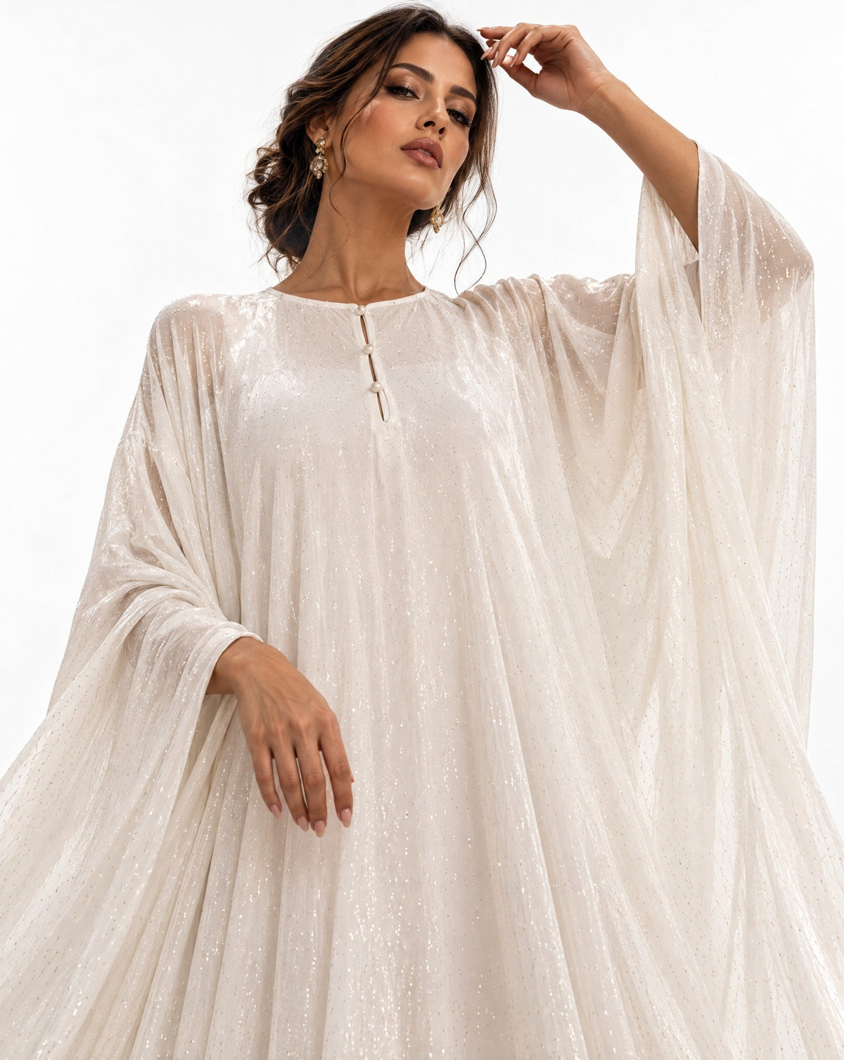 Horra Ivory Georgette Kaftan - MOON LAHLOU - MIRA Y MANO
