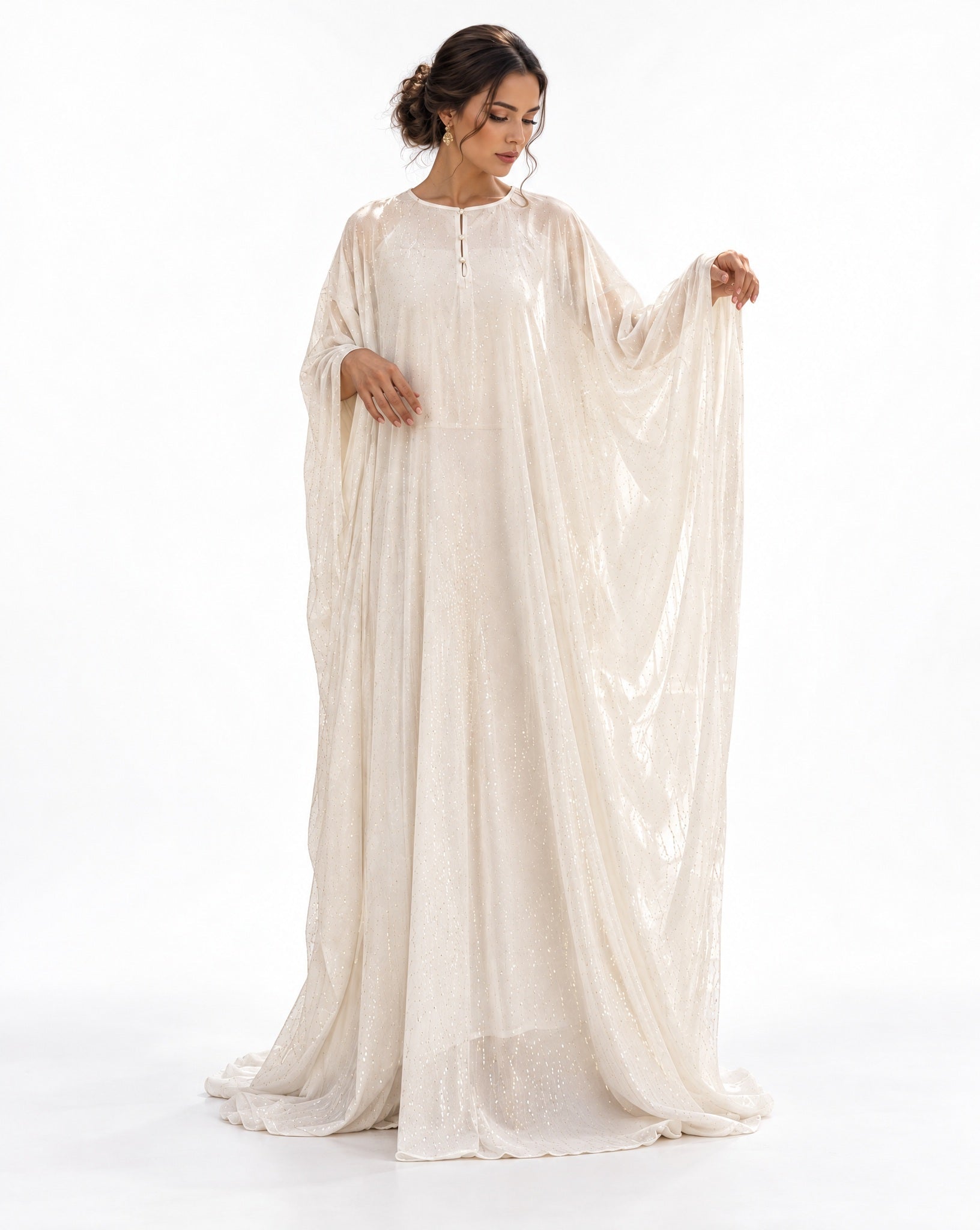 Horra Ivory Georgette Kaftan - MOON LAHLOU - MIRA Y MANO