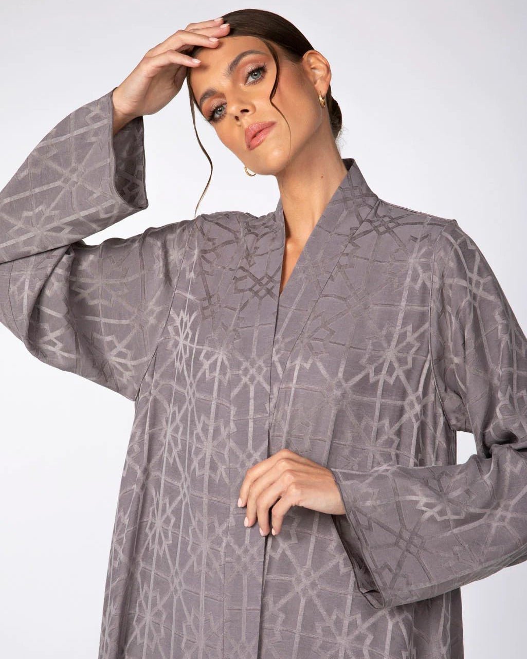 MNPF001 -GY - Gray Cotton Mix Abaya - MOONLIGHT CONCEPT - MIRA Y MANO