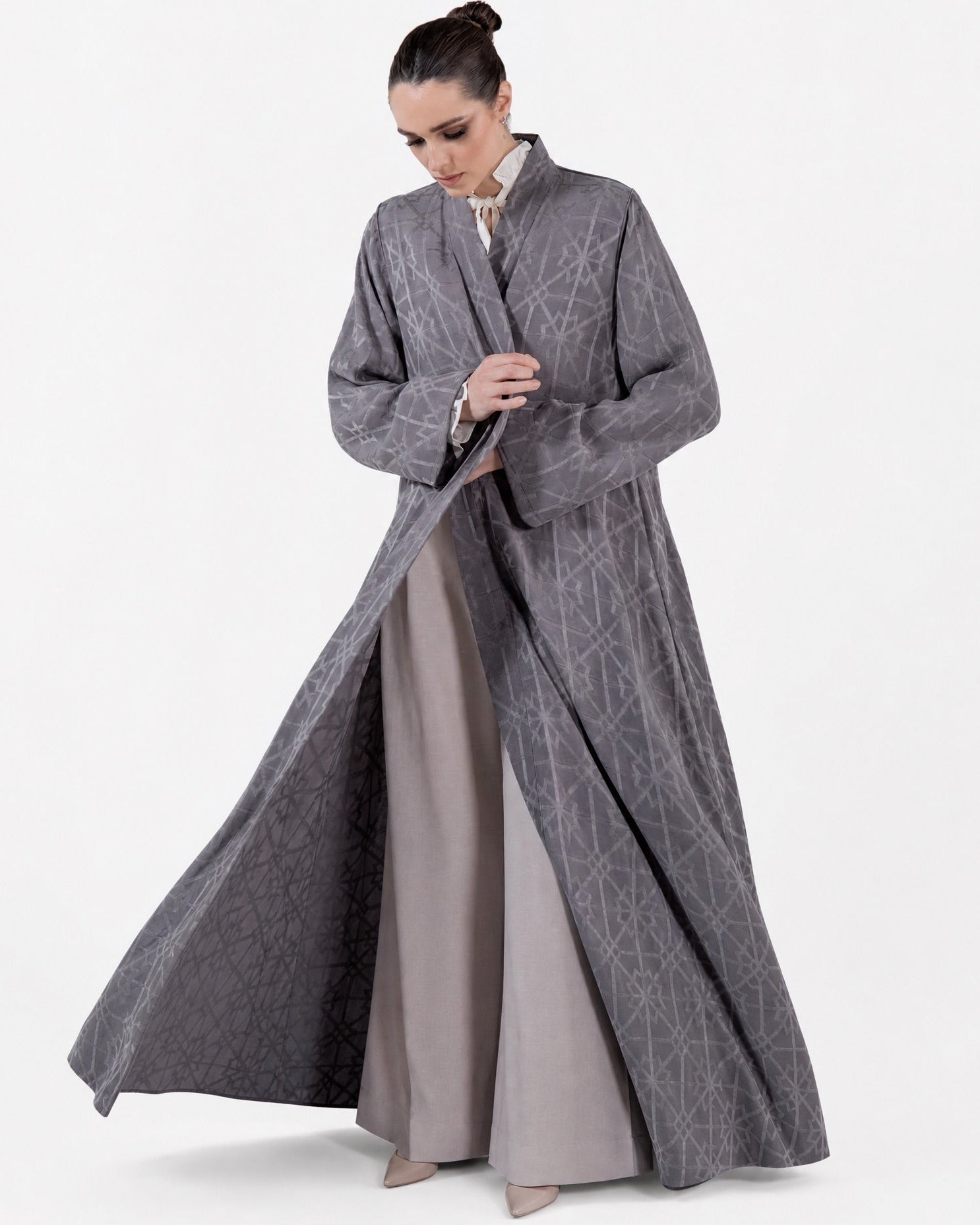 MNPF001 -GY - Gray Cotton Mix Abaya - MOONLIGHT CONCEPT - MIRA Y MANO