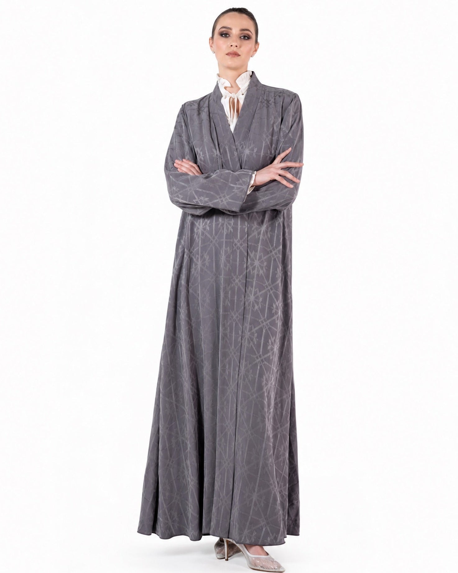 MNPF001 -GY - Gray Cotton Mix Abaya - MOONLIGHT CONCEPT - MIRA Y MANO