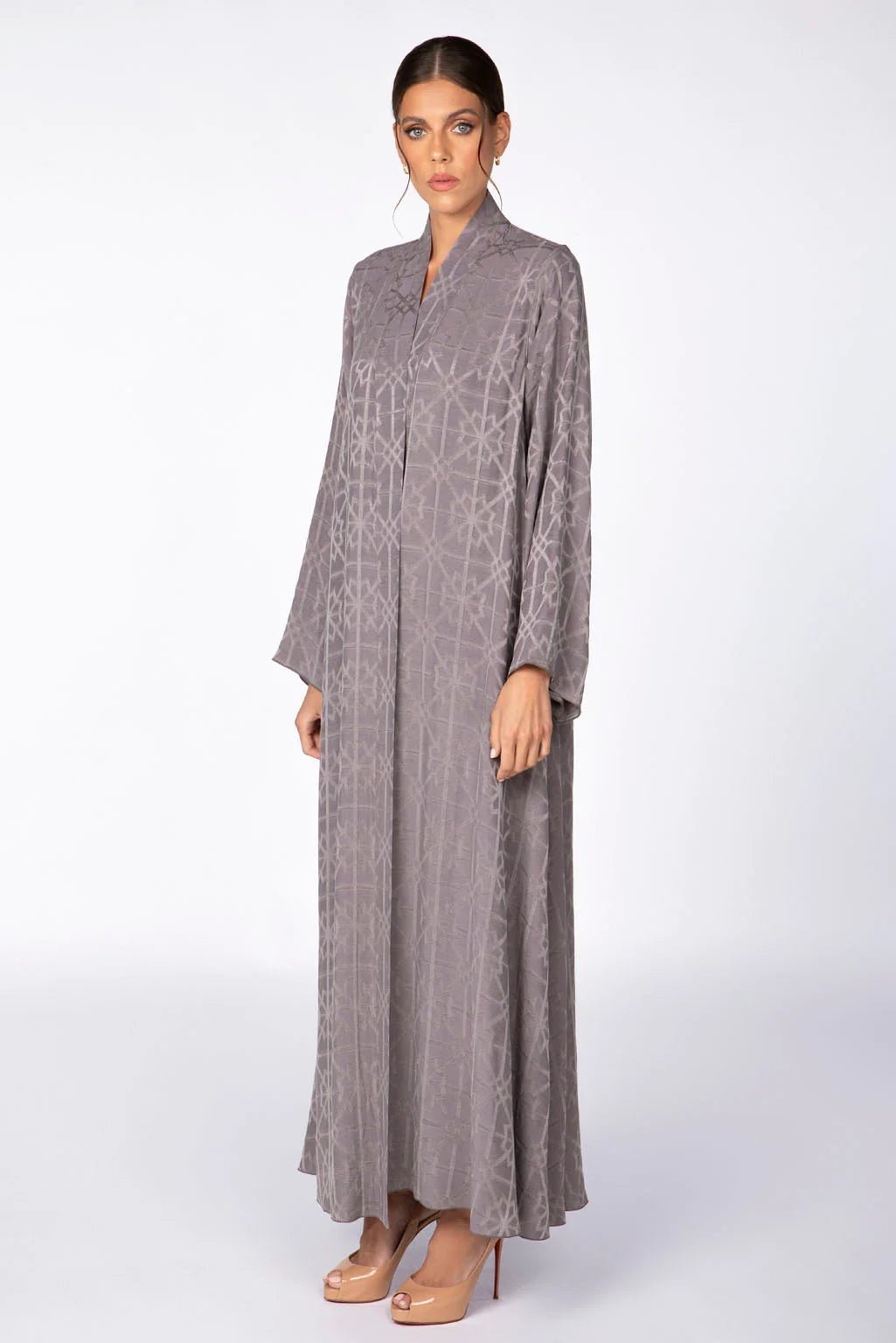 MNPF001 -GY - Gray Cotton Mix Abaya - MOONLIGHT CONCEPT - MIRA Y MANO