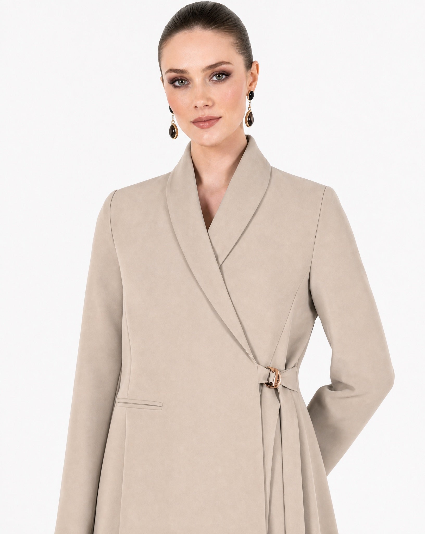 SM2634-BE - Beige Crepe Abaya - MOONLIGHT CONCEPT - MIRA Y MANO