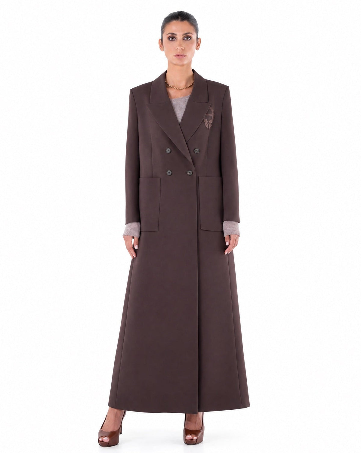 SM2651-Saddle Brown crepe Abaya coat - MOONLIGHT CONCEPT - MIRA Y MANO