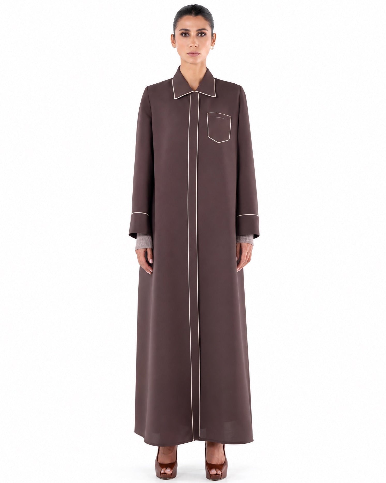SM2652C-Saddle Brown Crepe Abaya - MOONLIGHT CONCEPT - MIRA Y MANO