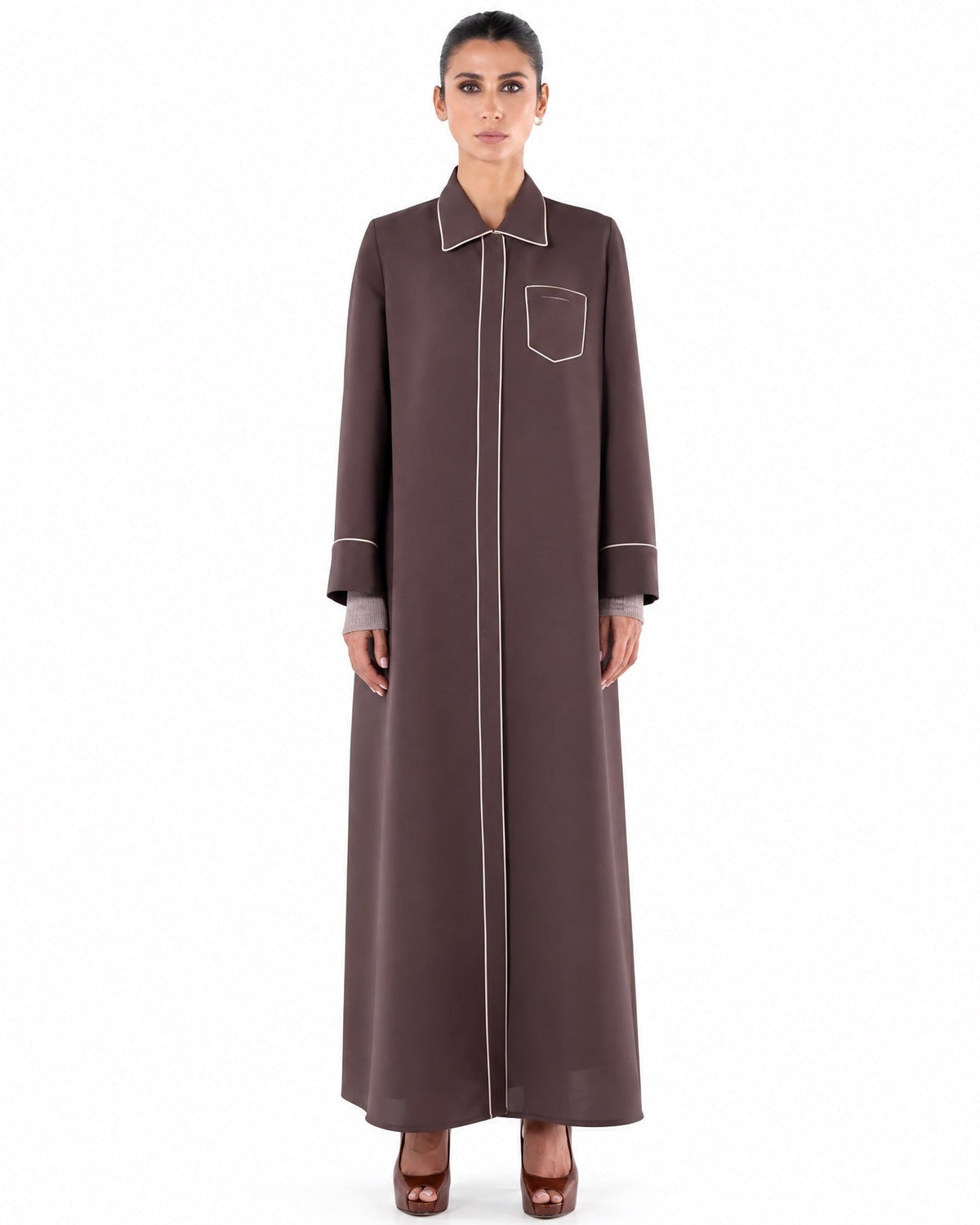 SM2652C-Saddle Brown Crepe Abaya - MOONLIGHT CONCEPT - MIRA Y MANO