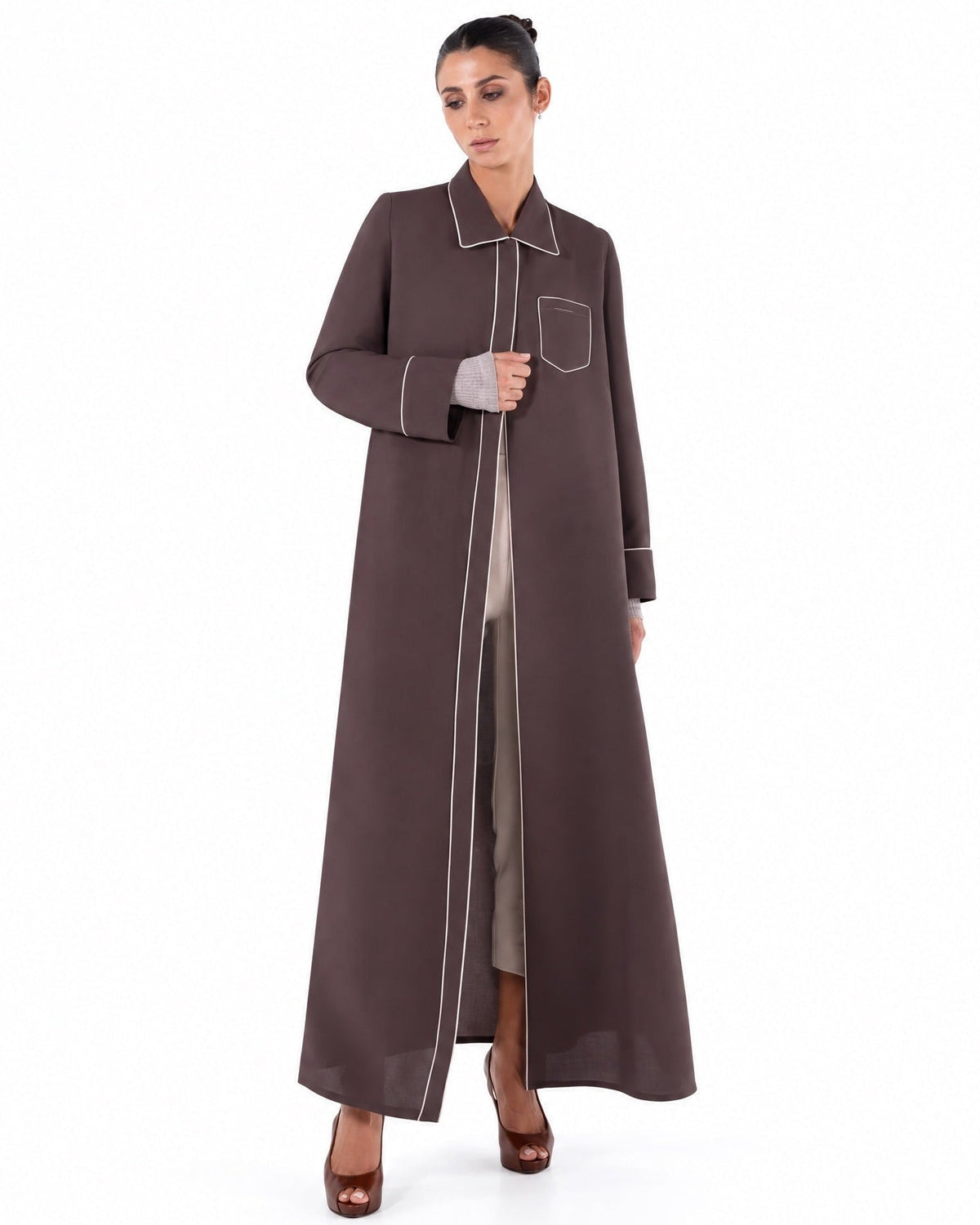 SM2652C-Saddle Brown Crepe Abaya - MOONLIGHT CONCEPT - MIRA Y MANO