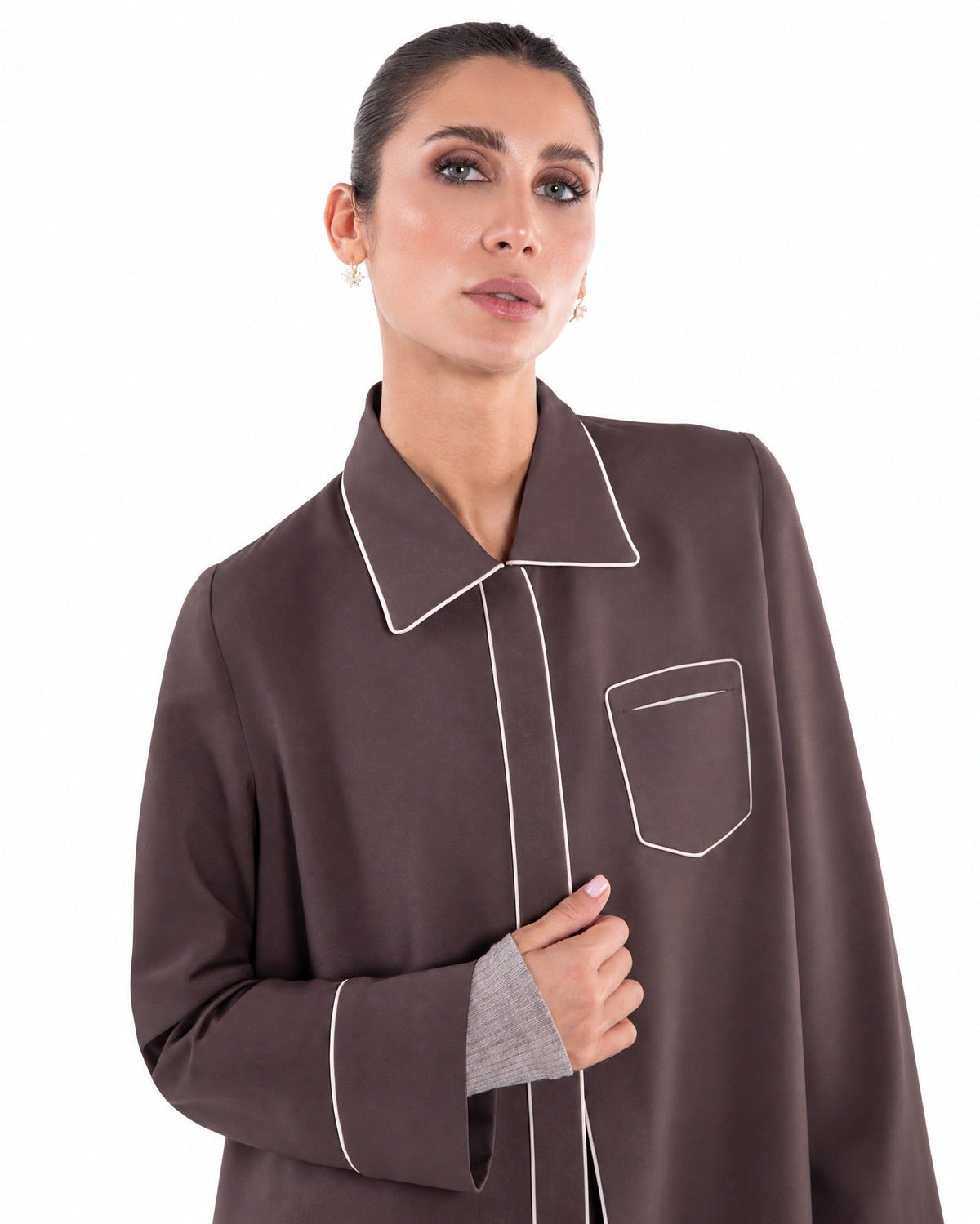 SM2652C-Saddle Brown Crepe Abaya - MOONLIGHT CONCEPT - MIRA Y MANO