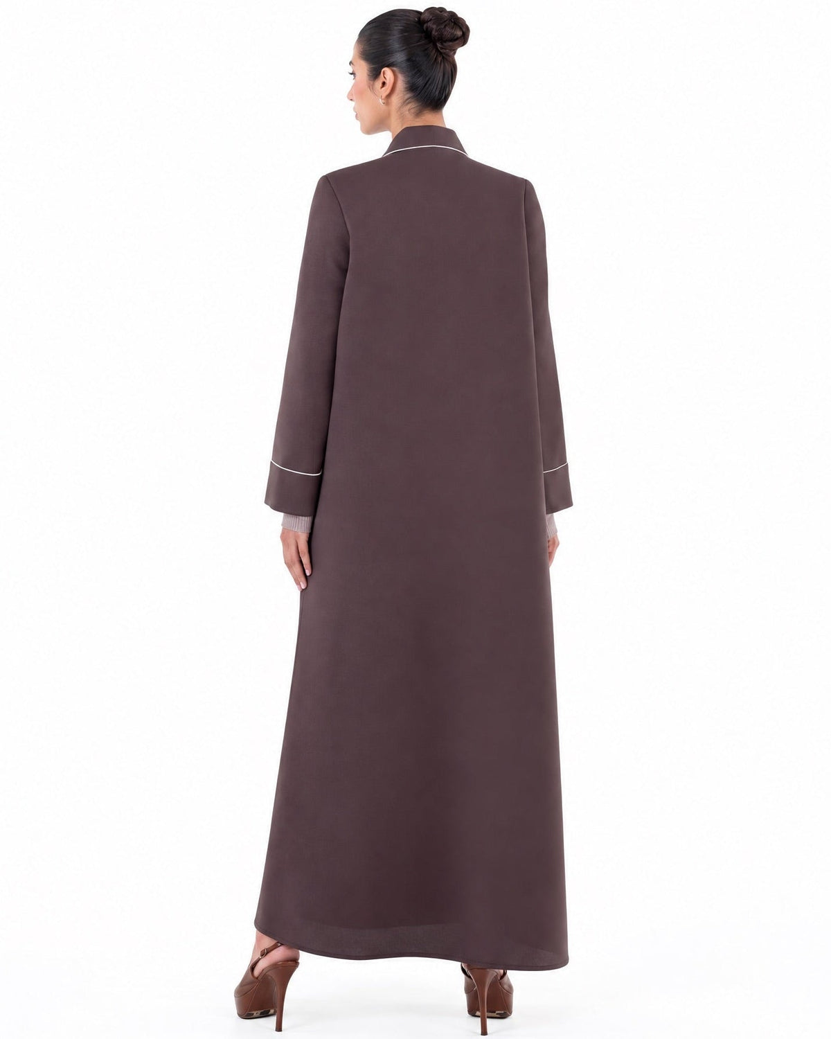 SM2652C-Saddle Brown Crepe Abaya - MOONLIGHT CONCEPT - MIRA Y MANO