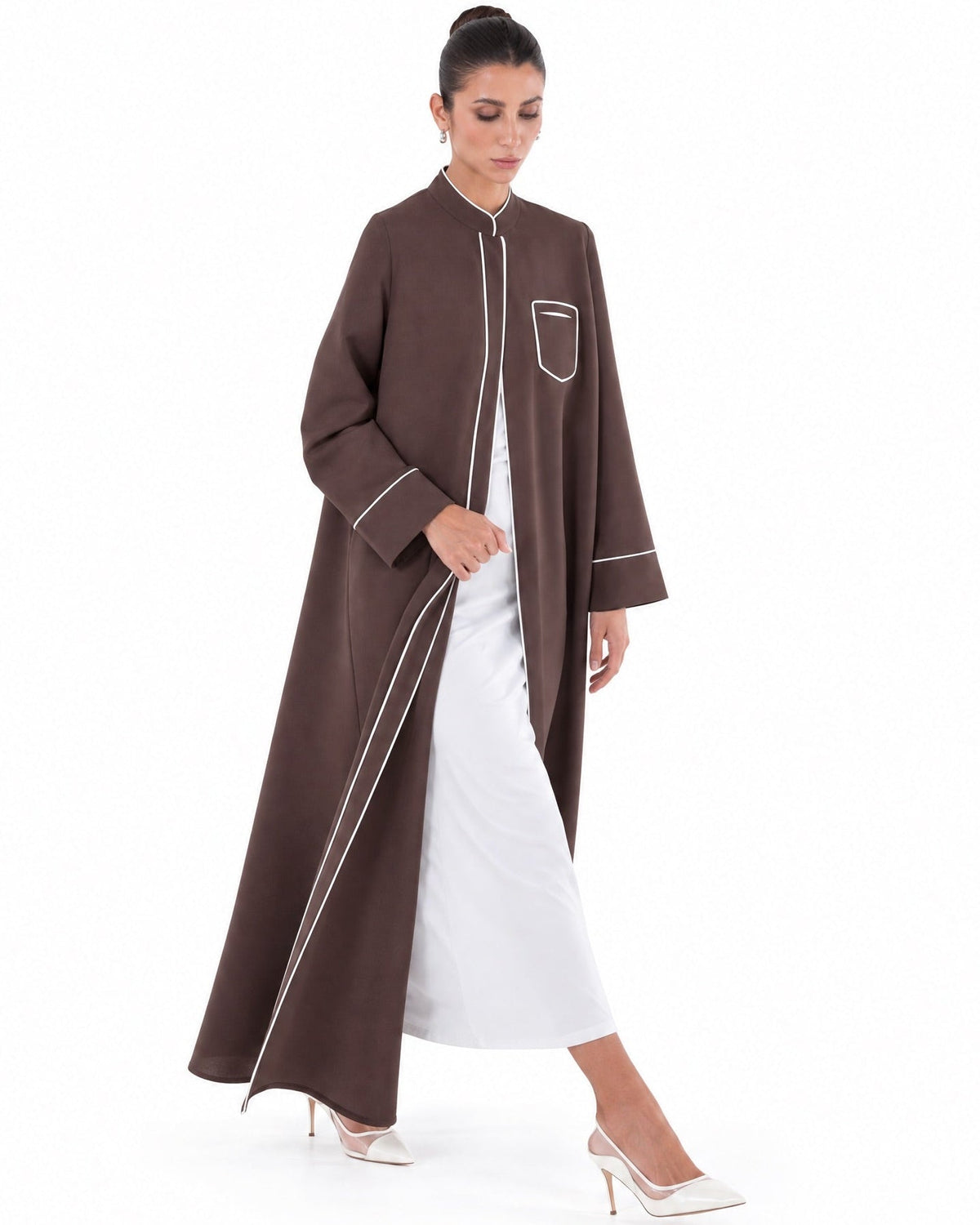 SM2652M-Saddle Brown Crepe Abaya - MOONLIGHT CONCEPT - MIRA Y MANO