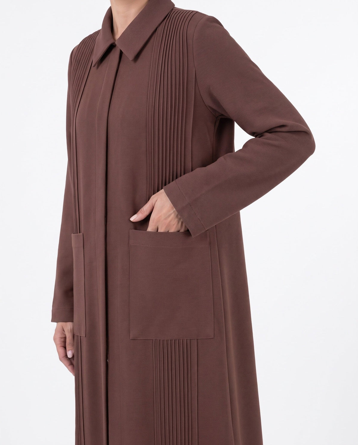 SM2659-BRN-Saddle Brown Crepe Abaya - MOONLIGHT CONCEPT - MIRA Y MANO