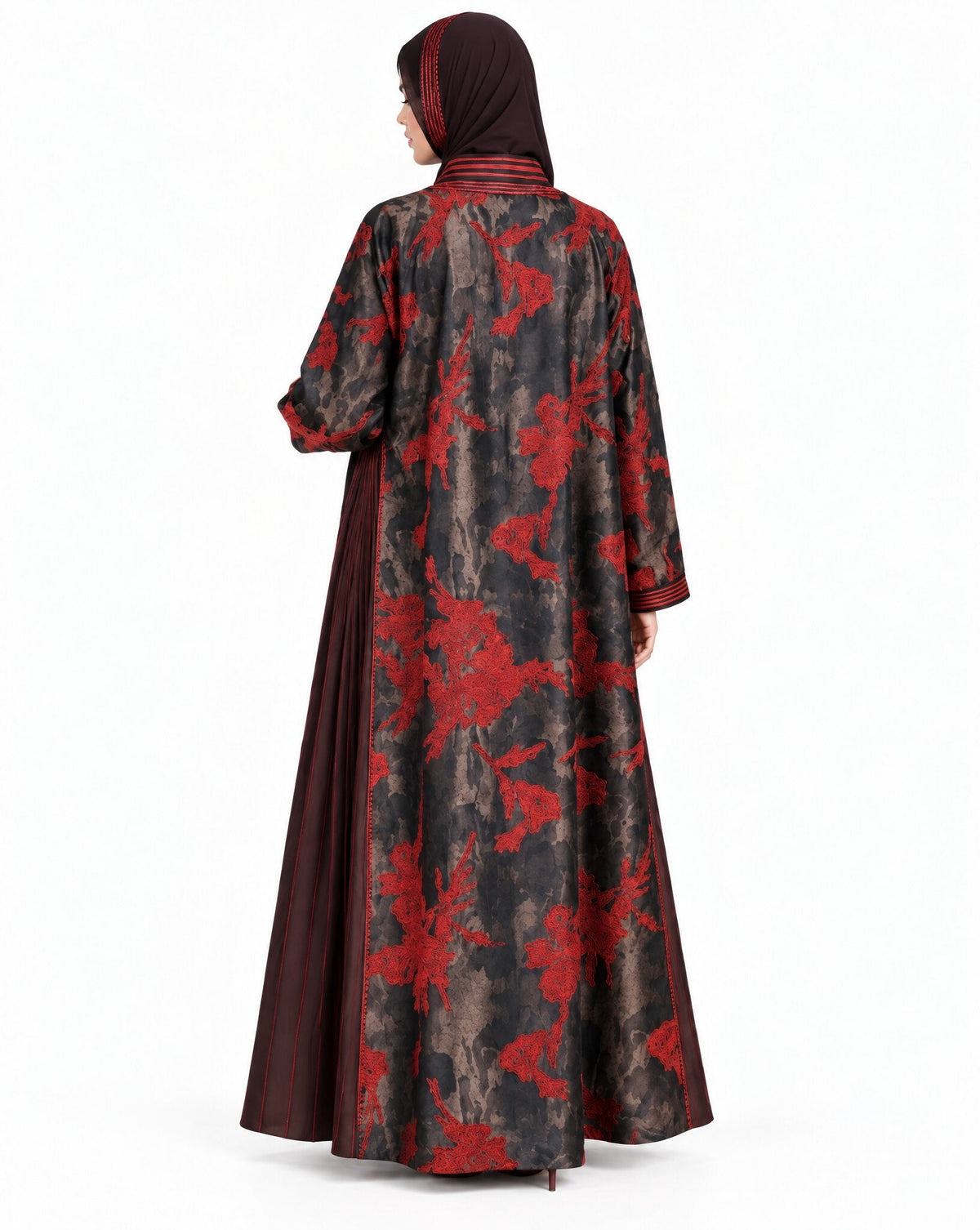 Floral Embroidered - Brown Organza Abaya - MIRA Y MANO