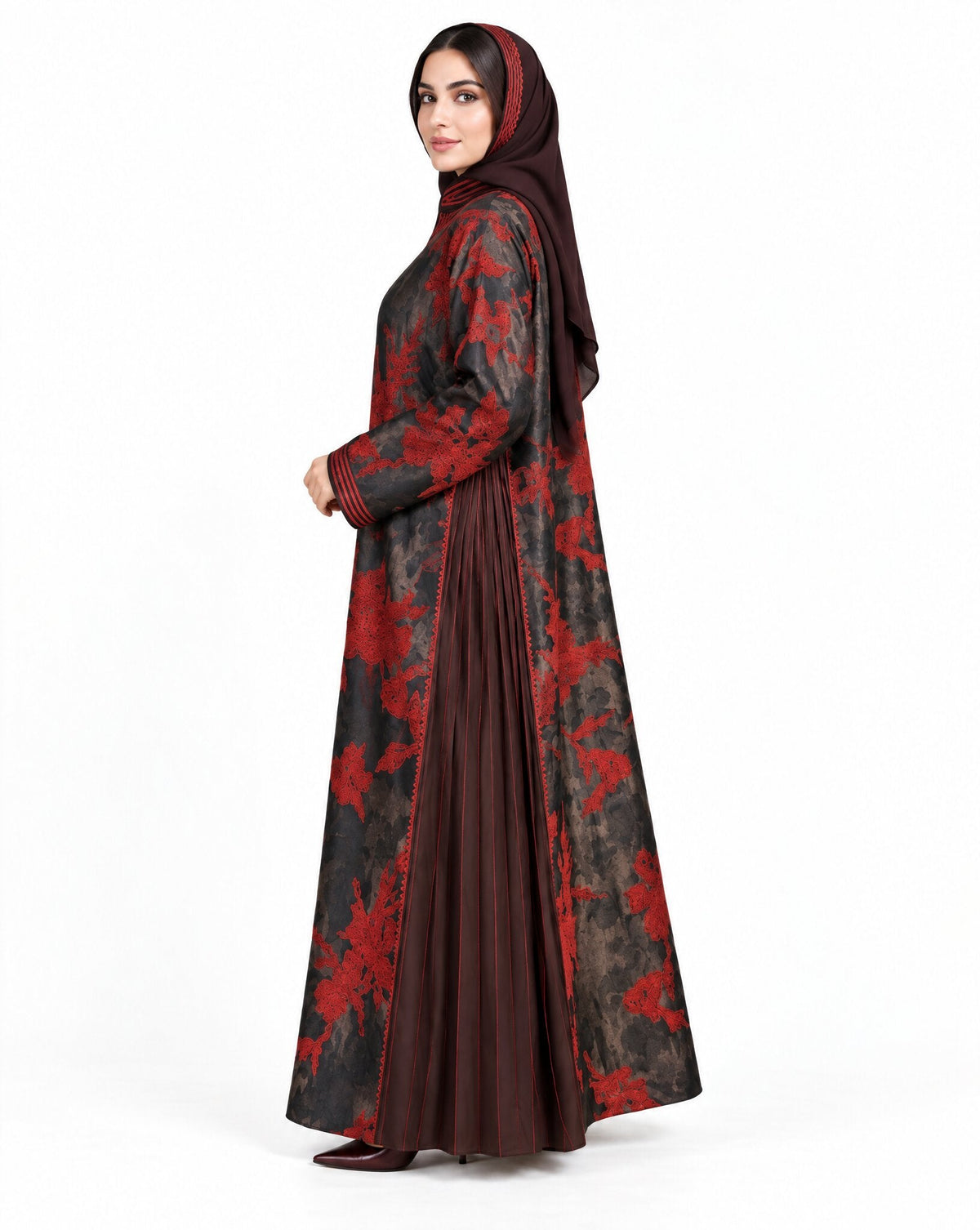 Floral Embroidered - Brown Organza Abaya - MIRA Y MANO
