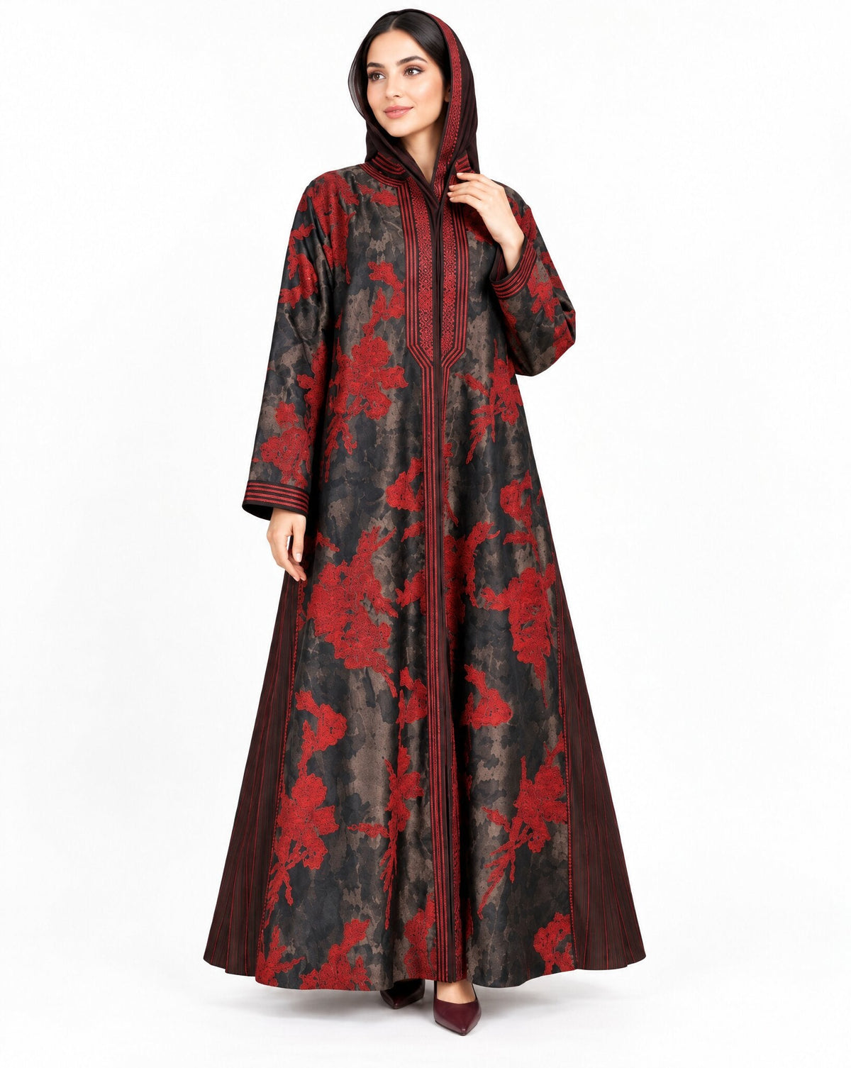 Floral Embroidered - Brown Organza Abaya - MIRA Y MANO