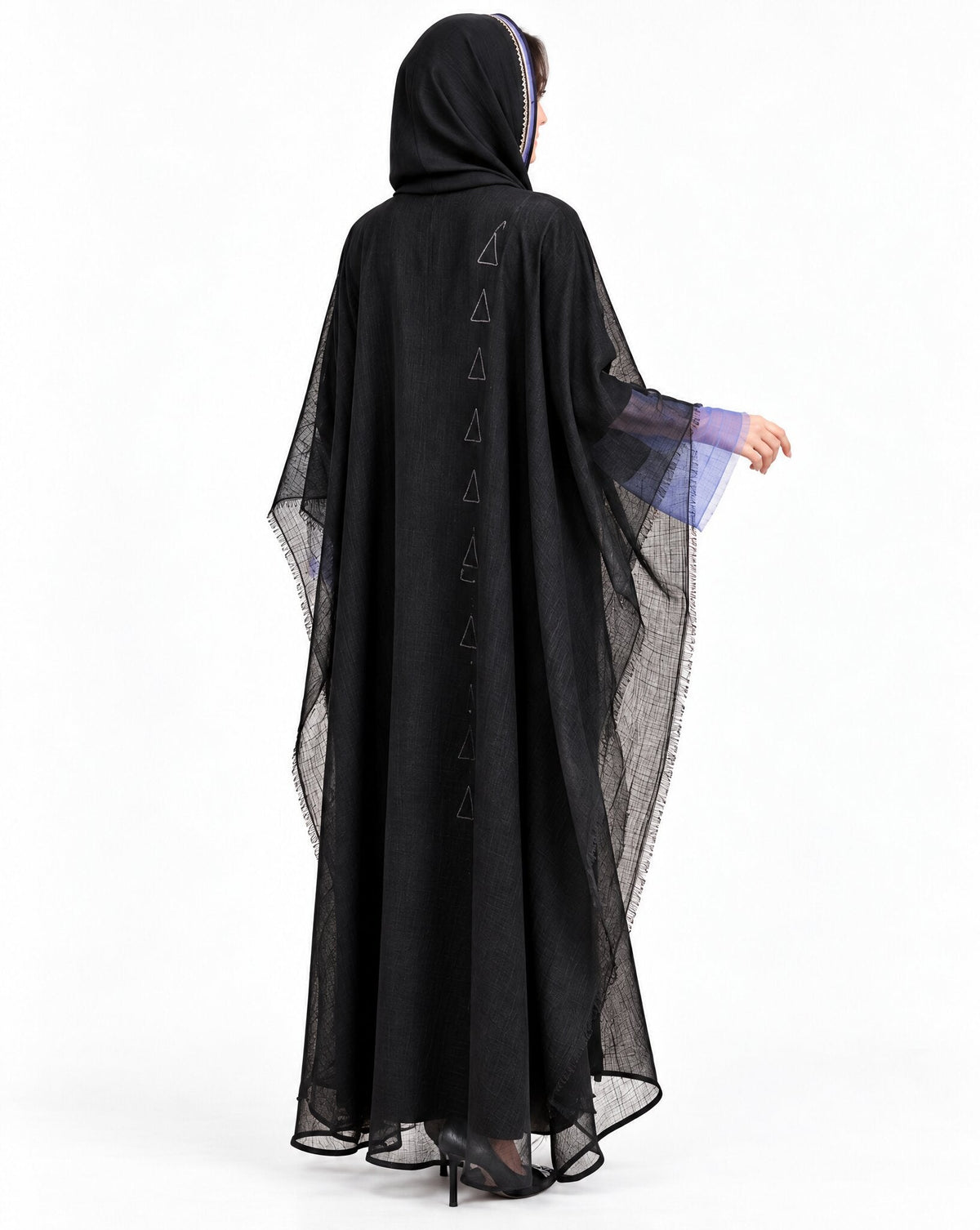 Layered Accent Sheer BL - Black Crepe Abaya - MIRA Y MANO