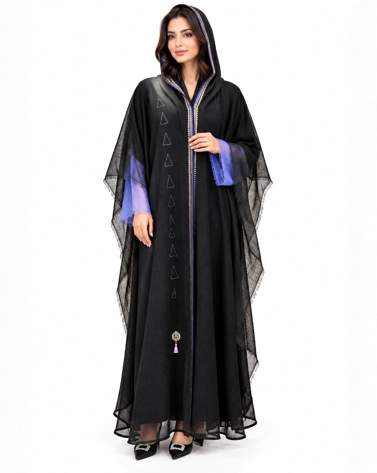 Layered Accent Sheer BL - Black Crepe Abaya - MIRA Y MANO