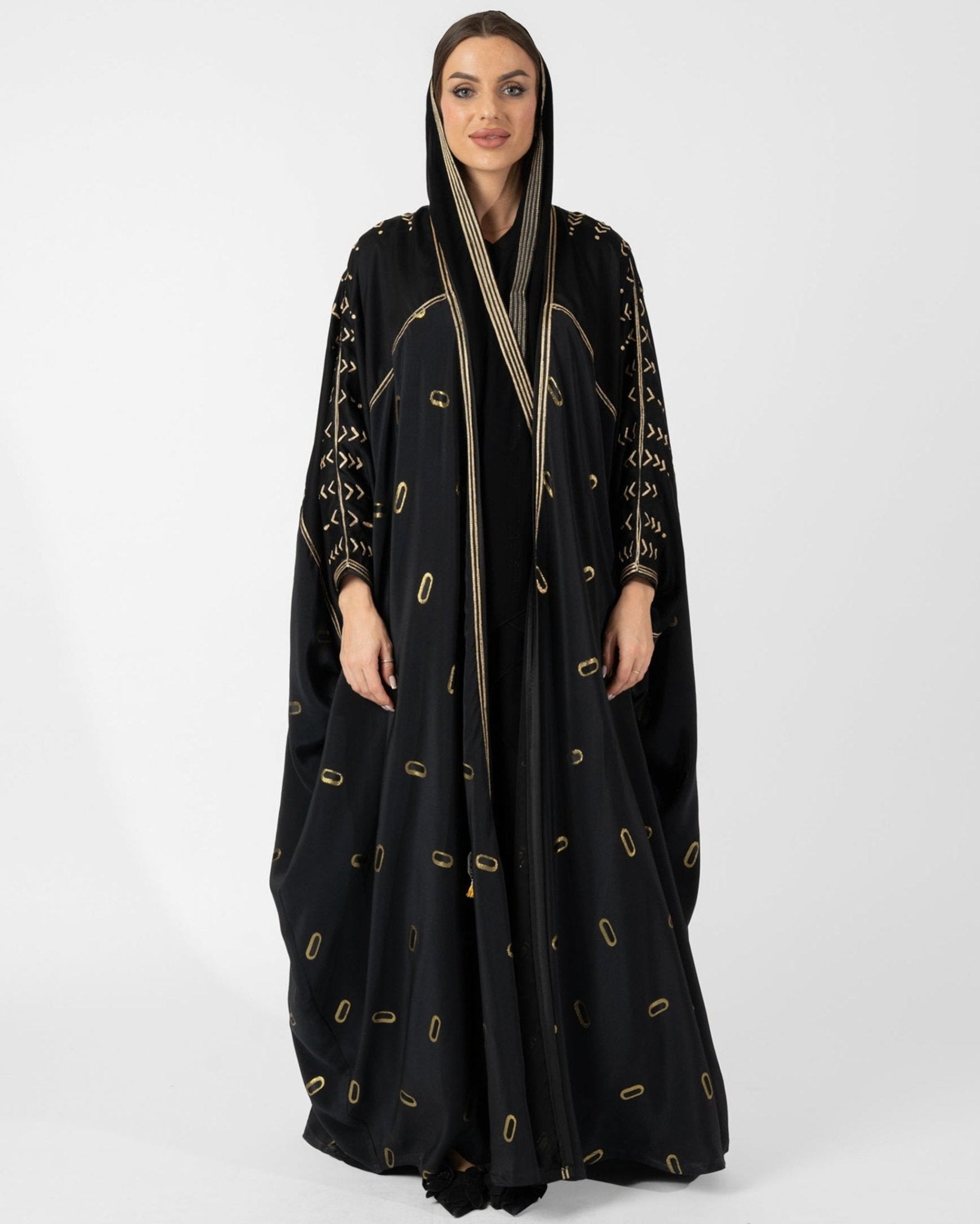 MRAAS2641 - Black Silk Abaya - MRAISHA - MIRA Y MANO