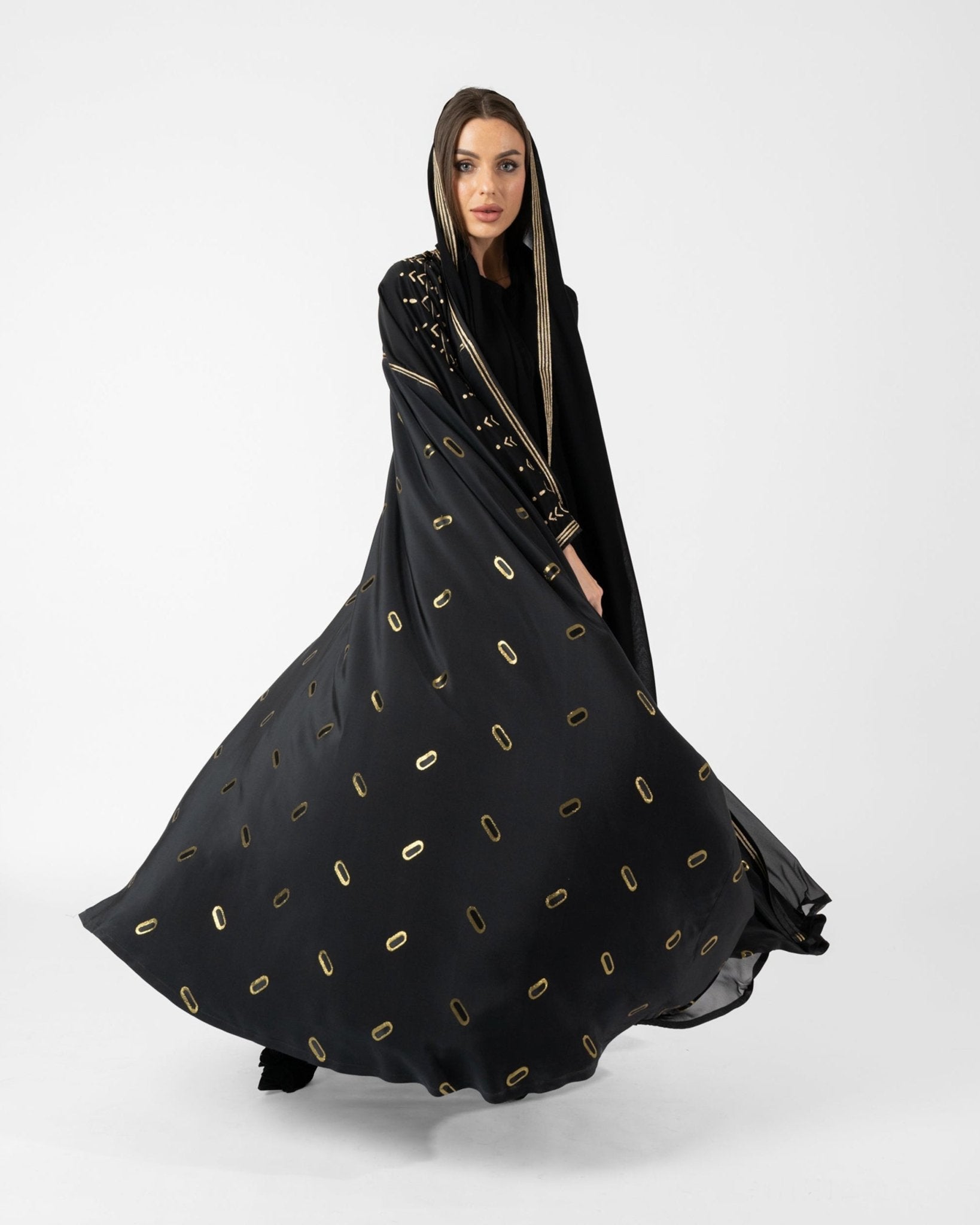 MRAAS2641 - Black Silk Abaya - MRAISHA - MIRA Y MANO