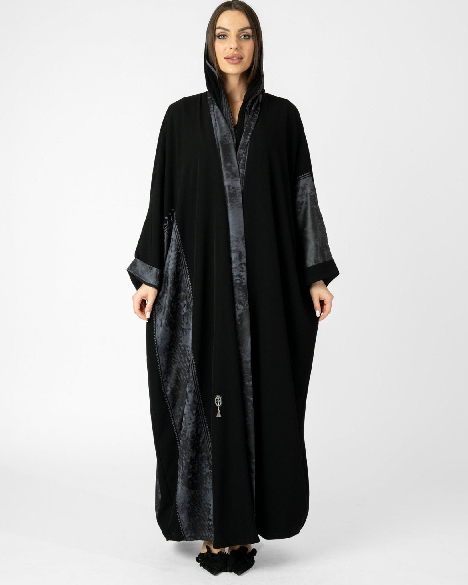 MRAAS2648 - Black Crepe Abaya Set - MRAISHA - MIRA Y MANO