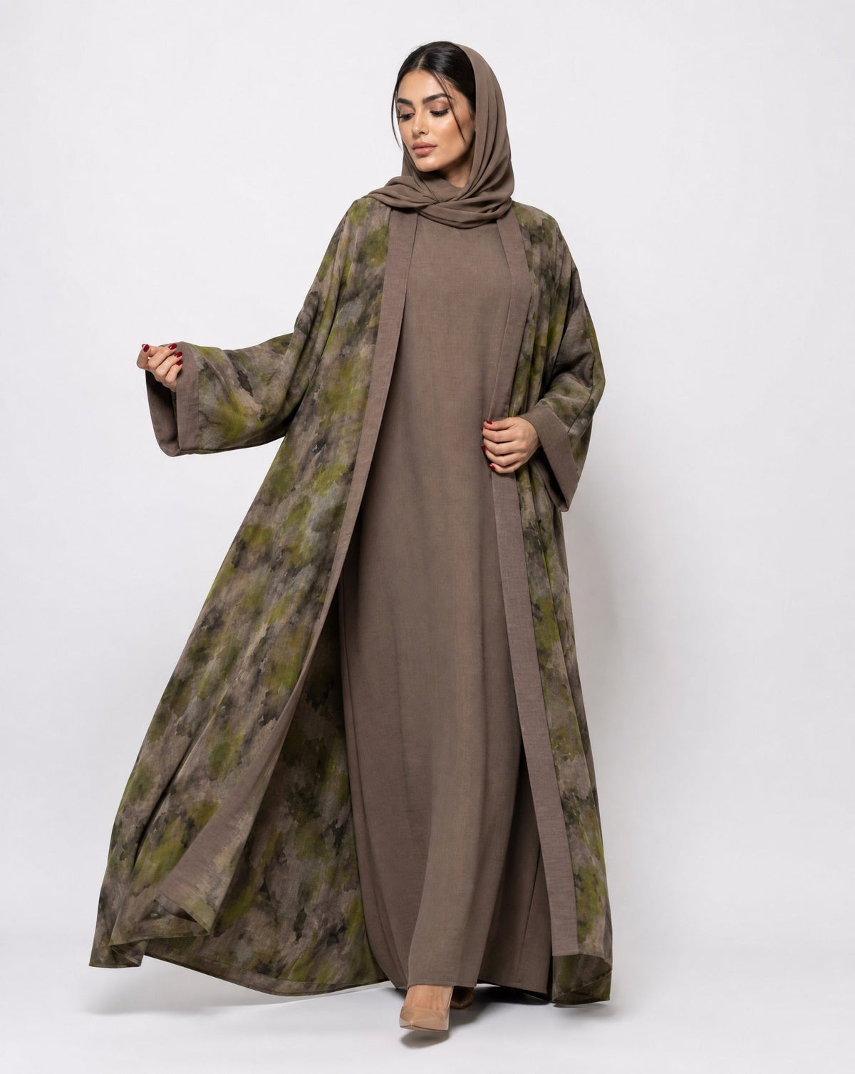 Printed Half-Bisht Abaya Set - MRAISHA - MIRA Y MANO