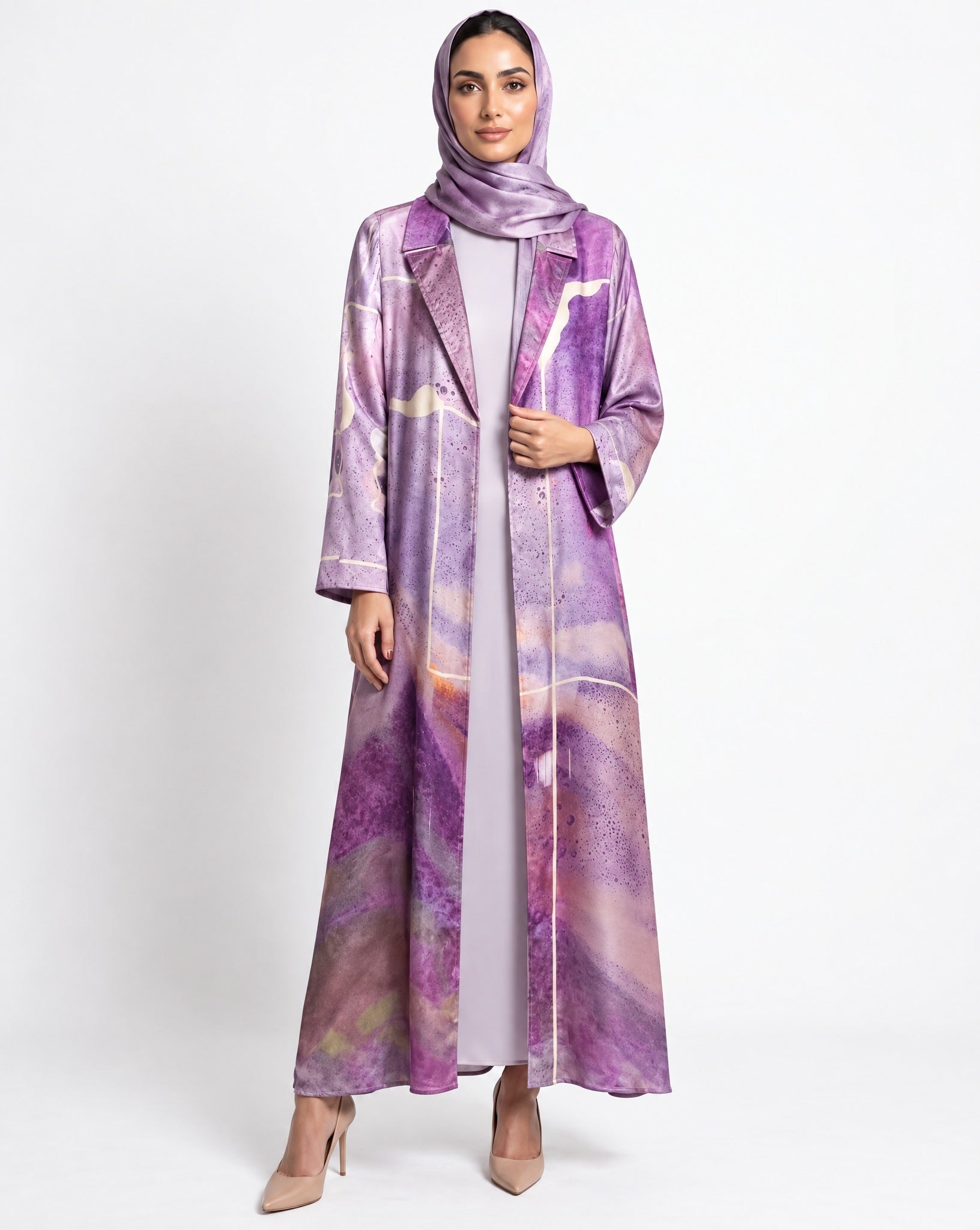 MULK002 - Purple Cotton Silk Abaya - MULAKAAT - MIRA Y MANO