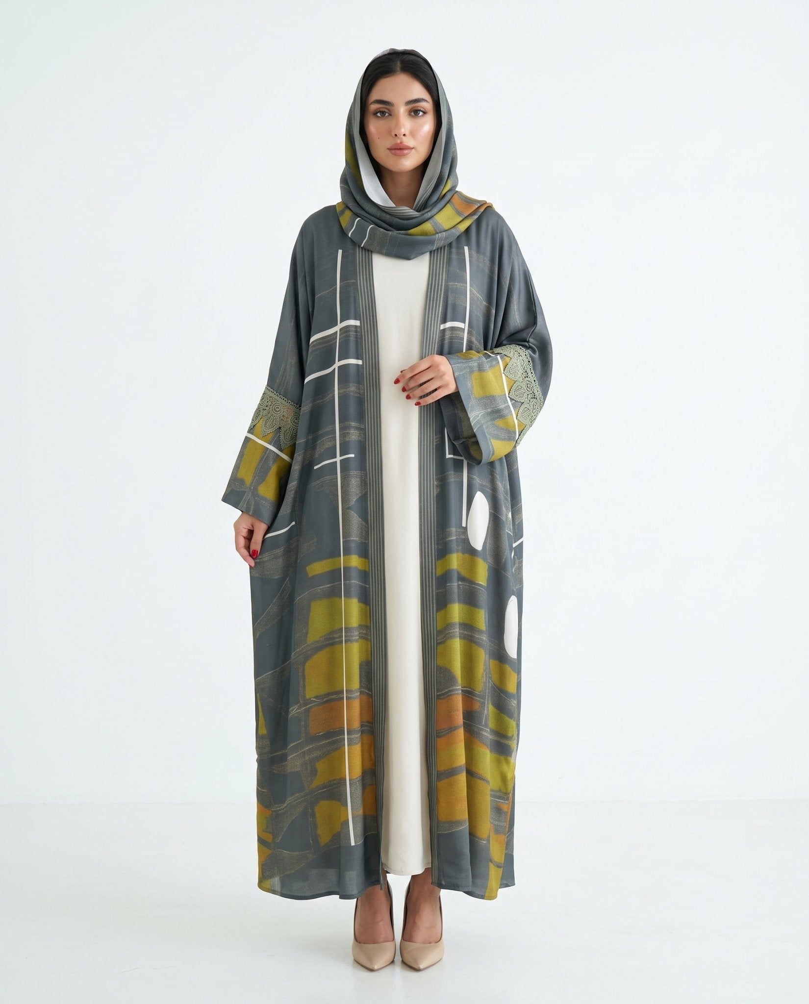 MULK003 - Gray Cotton Silk Abaya - MULAKAAT - MIRA Y MANO