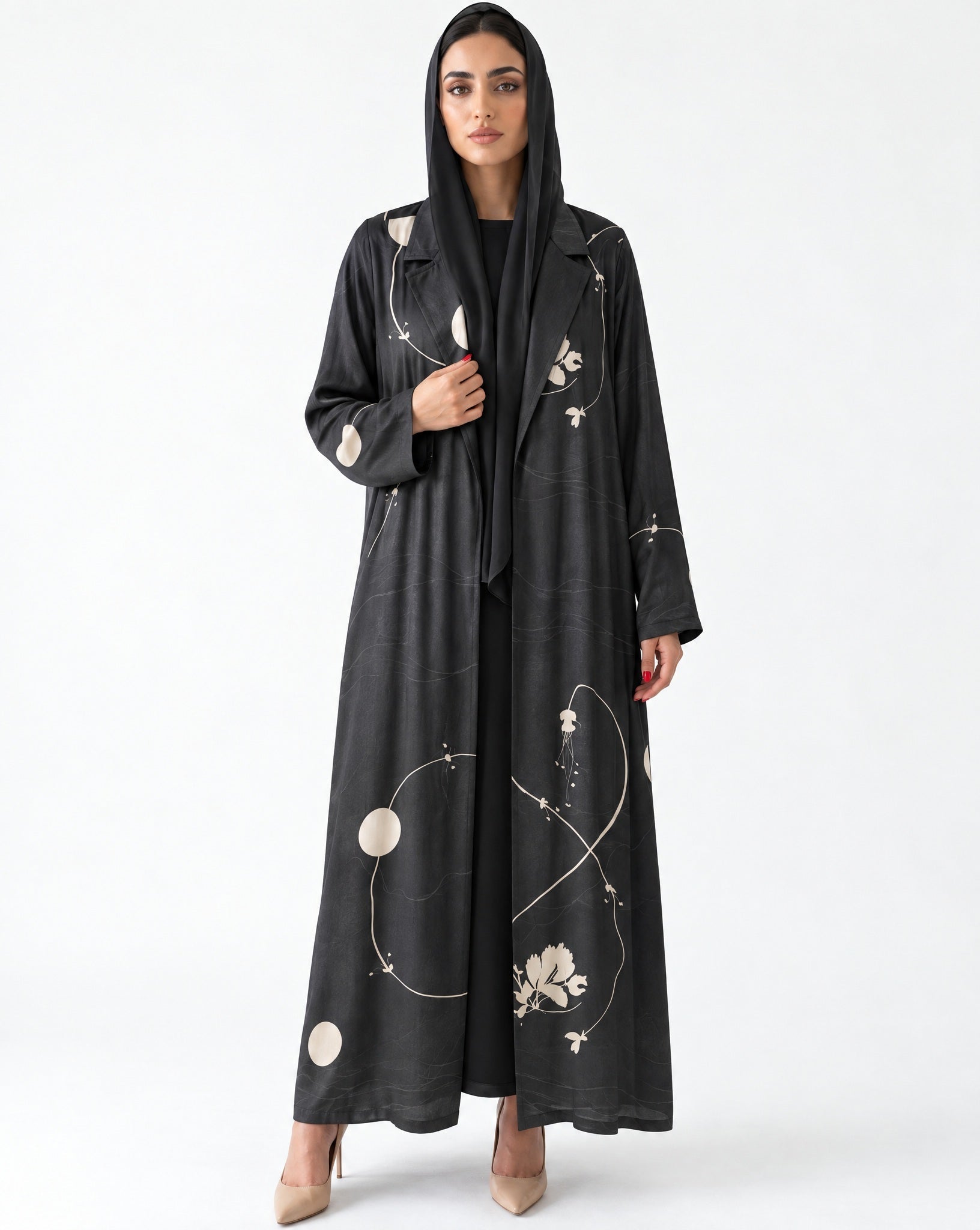 MULK004 - Printed Cotton Silk Abaya - MULAKAAT - MIRA Y MANO
