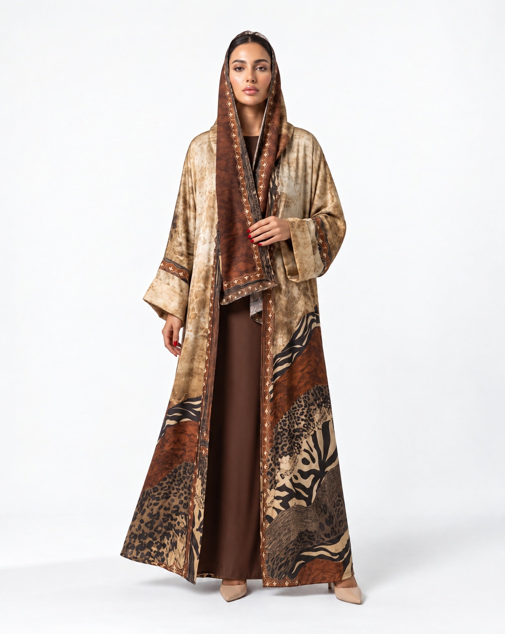 MULK005 - Printed Cotton Silk Abaya - MULAKAAT - MIRA Y MANO