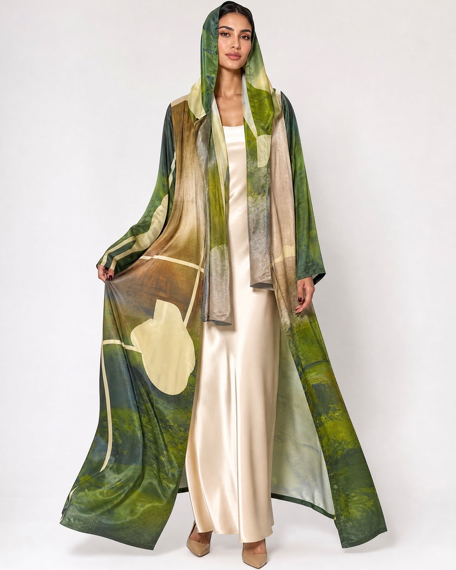 SS26MULS02 - Printed Cotton Silk Abaya - MULAKAAT - MIRA Y MANO