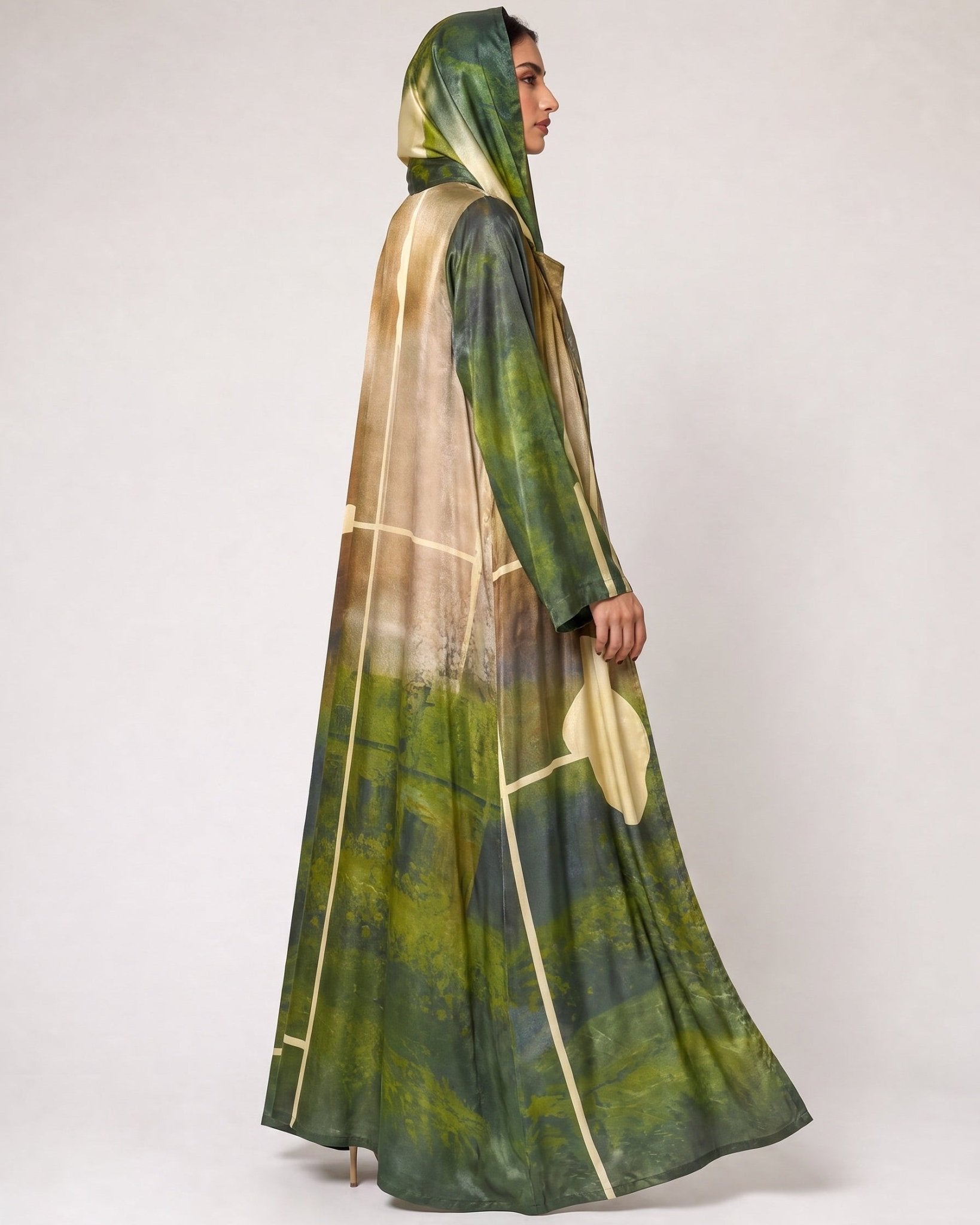 SS26MULS02 - Printed Cotton Silk Abaya - MULAKAAT - MIRA Y MANO