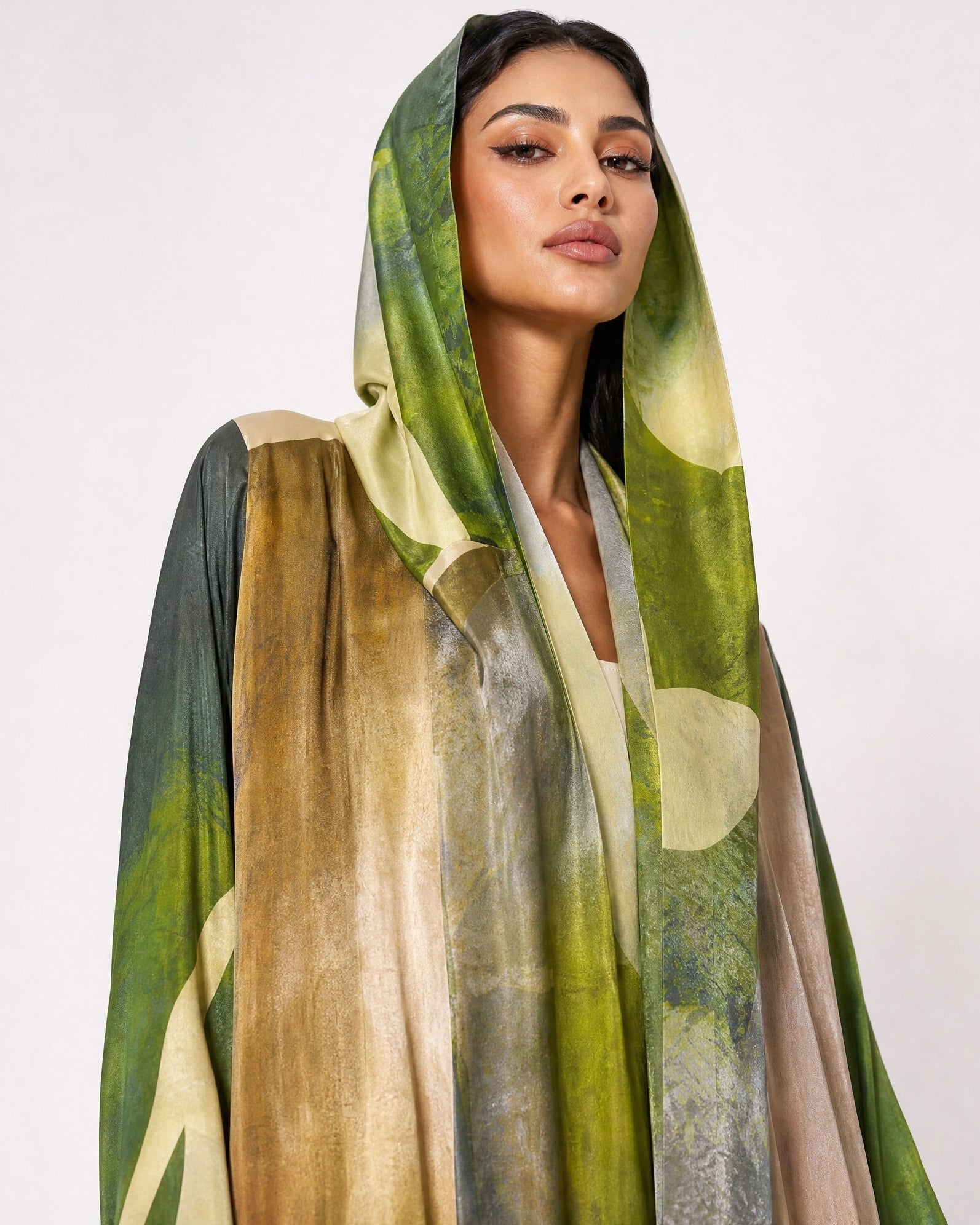 SS26MULS02 - Printed Cotton Silk Abaya - MULAKAAT - MIRA Y MANO