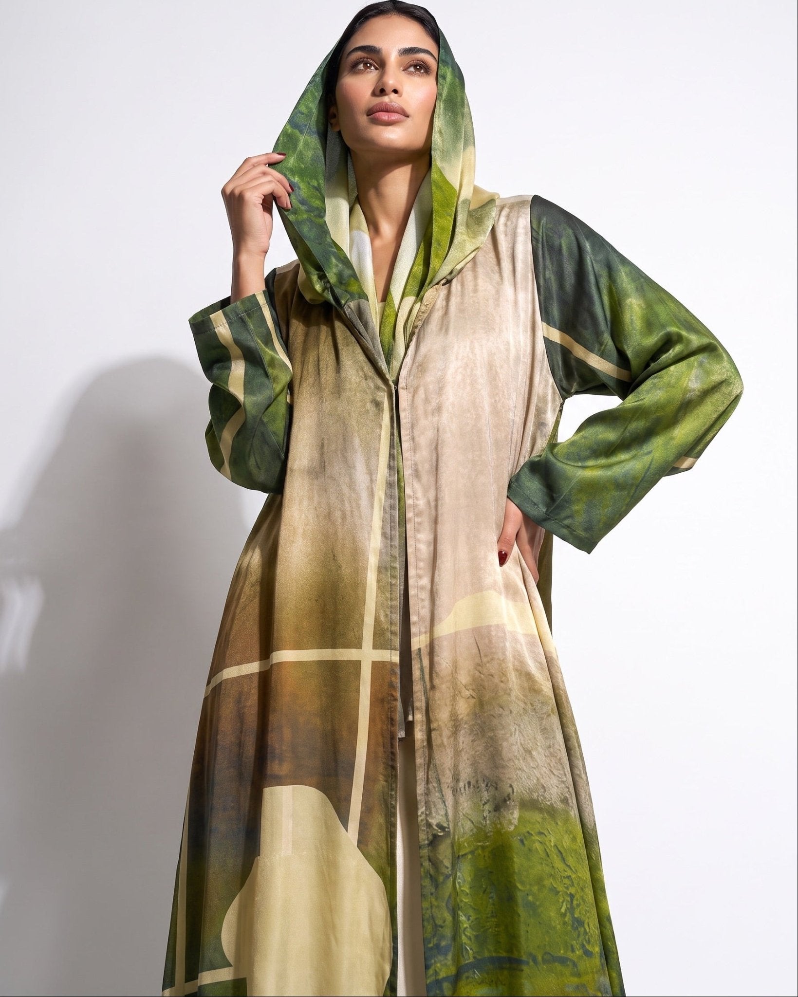 SS26MULS02 - Printed Cotton Silk Abaya - MULAKAAT - MIRA Y MANO