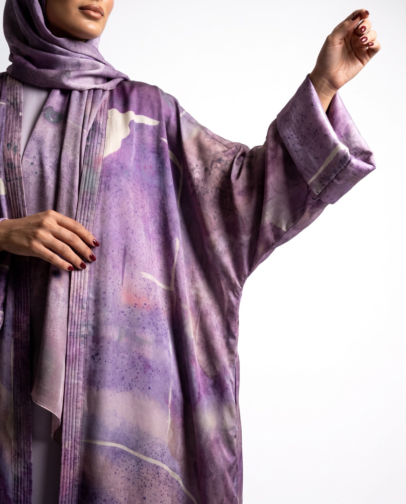 SS26MULS03 - Printed Cotton Silk Abaya - MULAKAAT - MIRA Y MANO