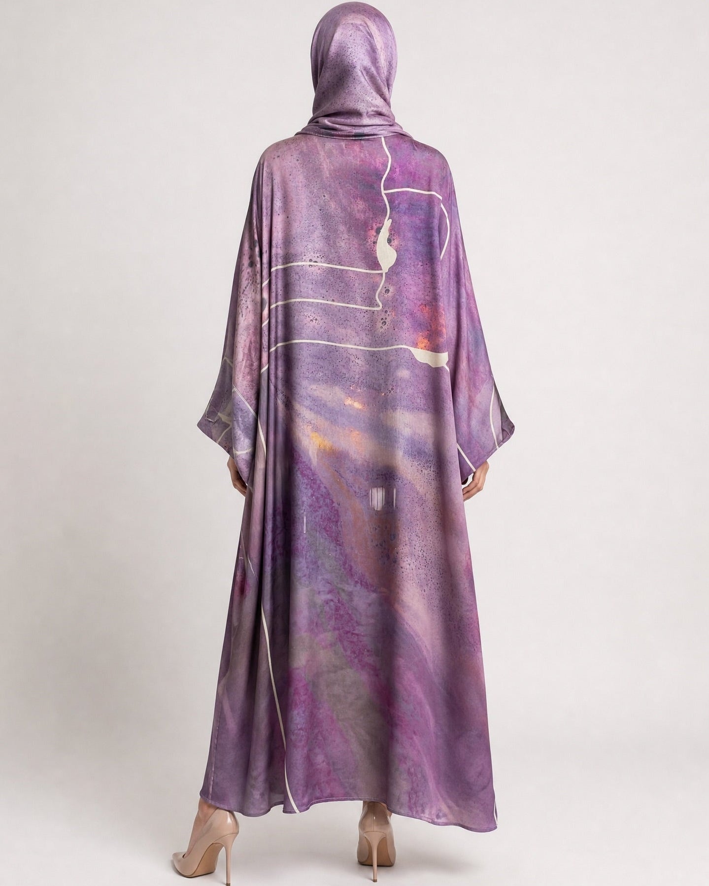 SS26MULS03 - Printed Cotton Silk Abaya - MULAKAAT - MIRA Y MANO