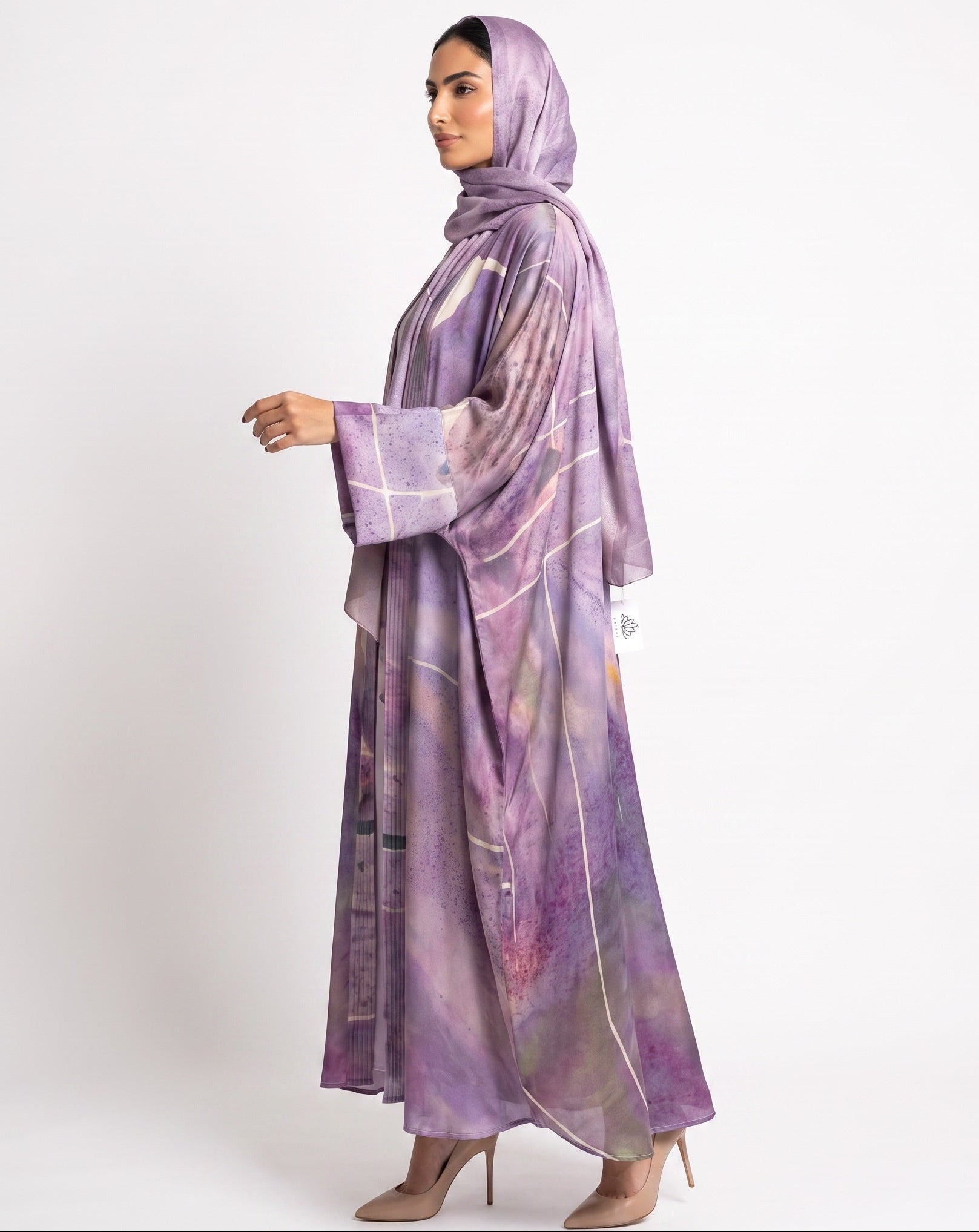 SS26MULS03 - Printed Cotton Silk Abaya - MULAKAAT - MIRA Y MANO